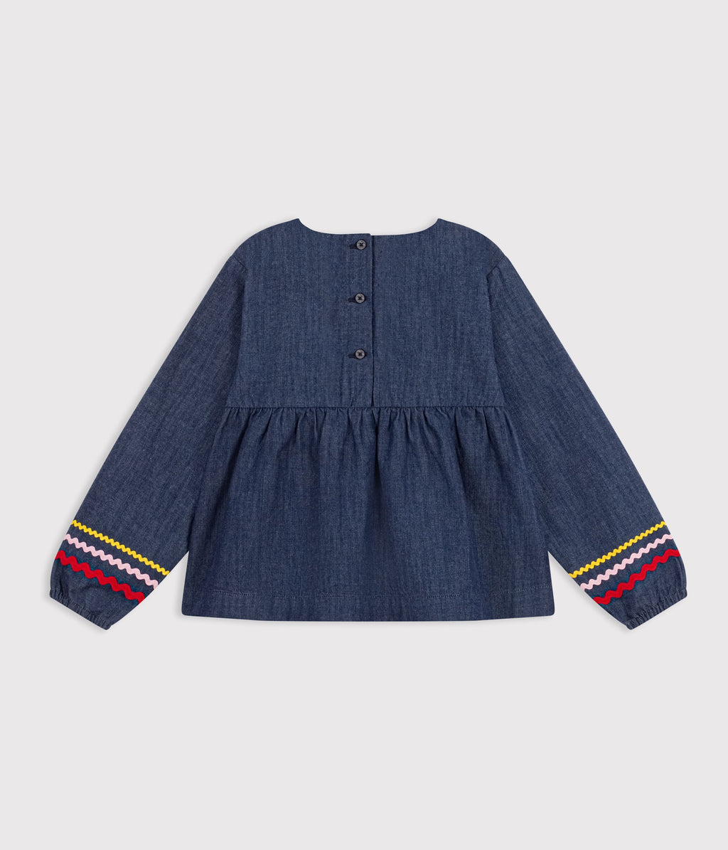 blouse enfant en denim manches longues unie
