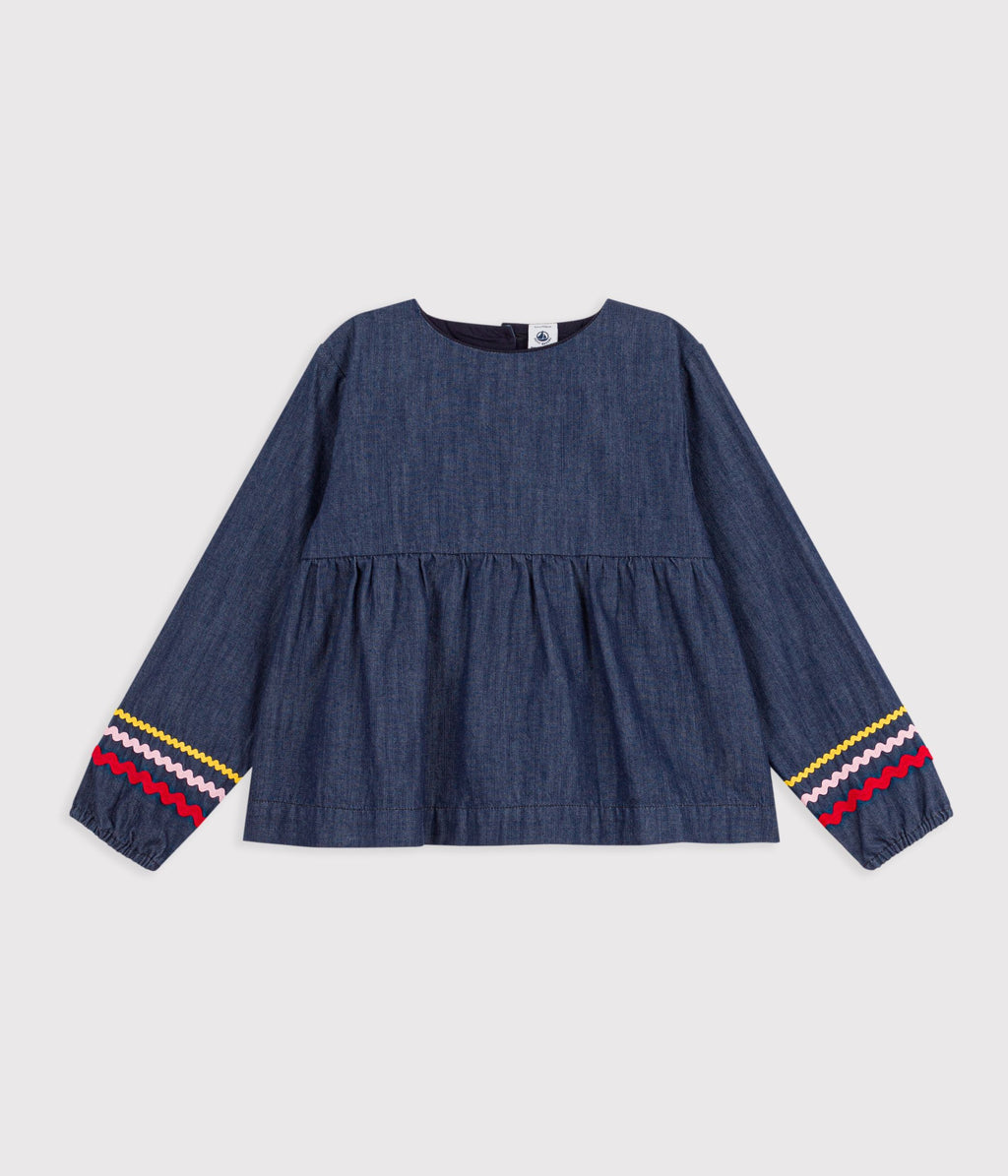 blouse enfant en denim manches longues unie
