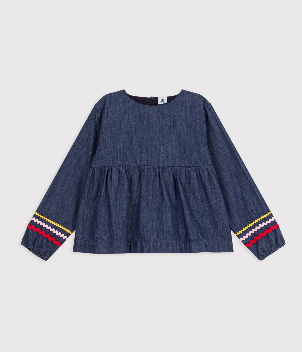 blouse enfant en denim manches longues unie