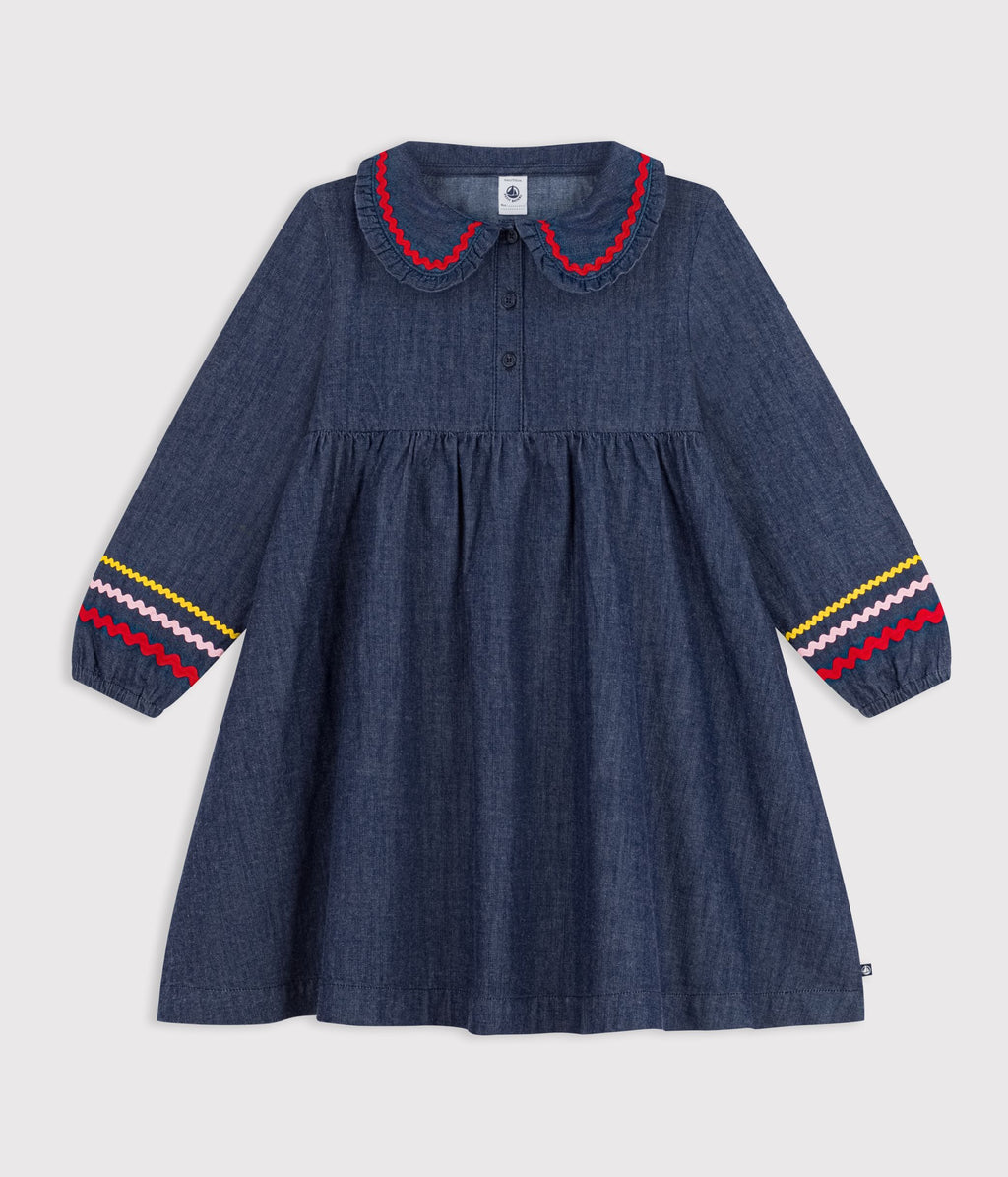 robe enfant en denim manches longue unie
