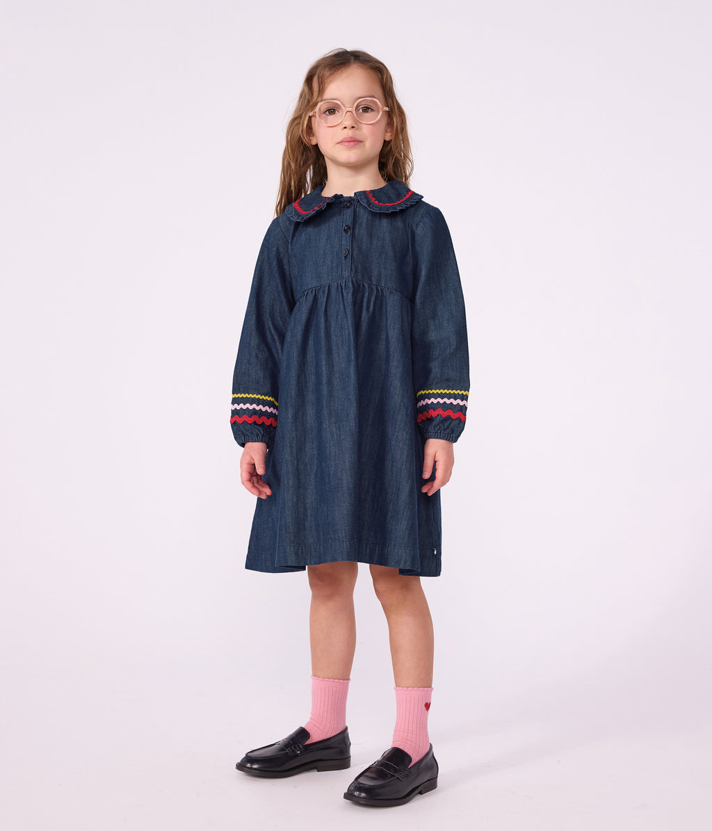robe enfant en denim manches longue unie