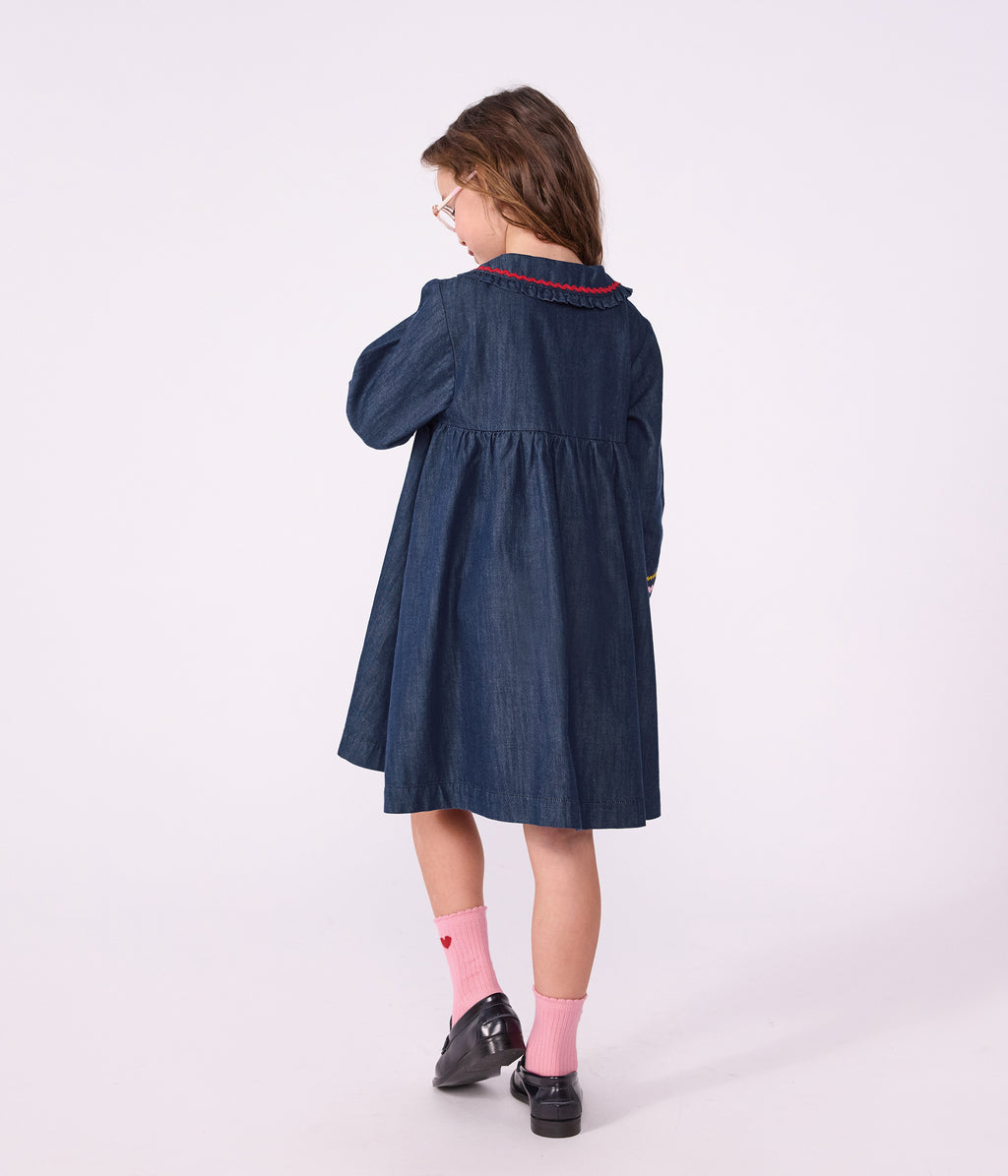 robe enfant en denim manches longue unie