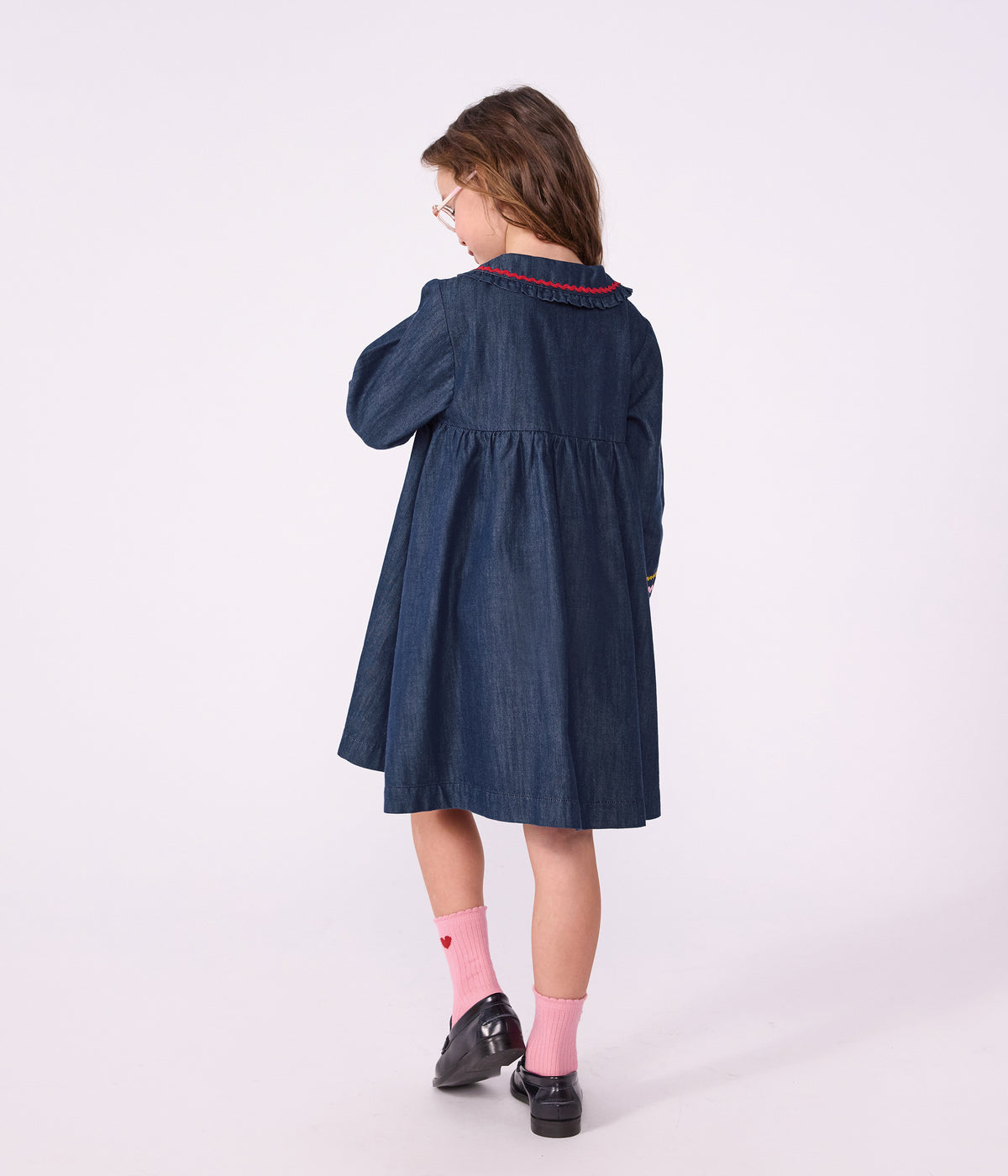 robe enfant en denim manches longue unie