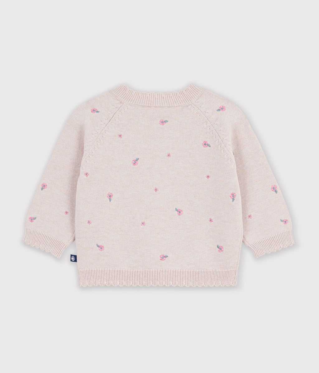 pull bebe en laine et coton et fleurs brodees
