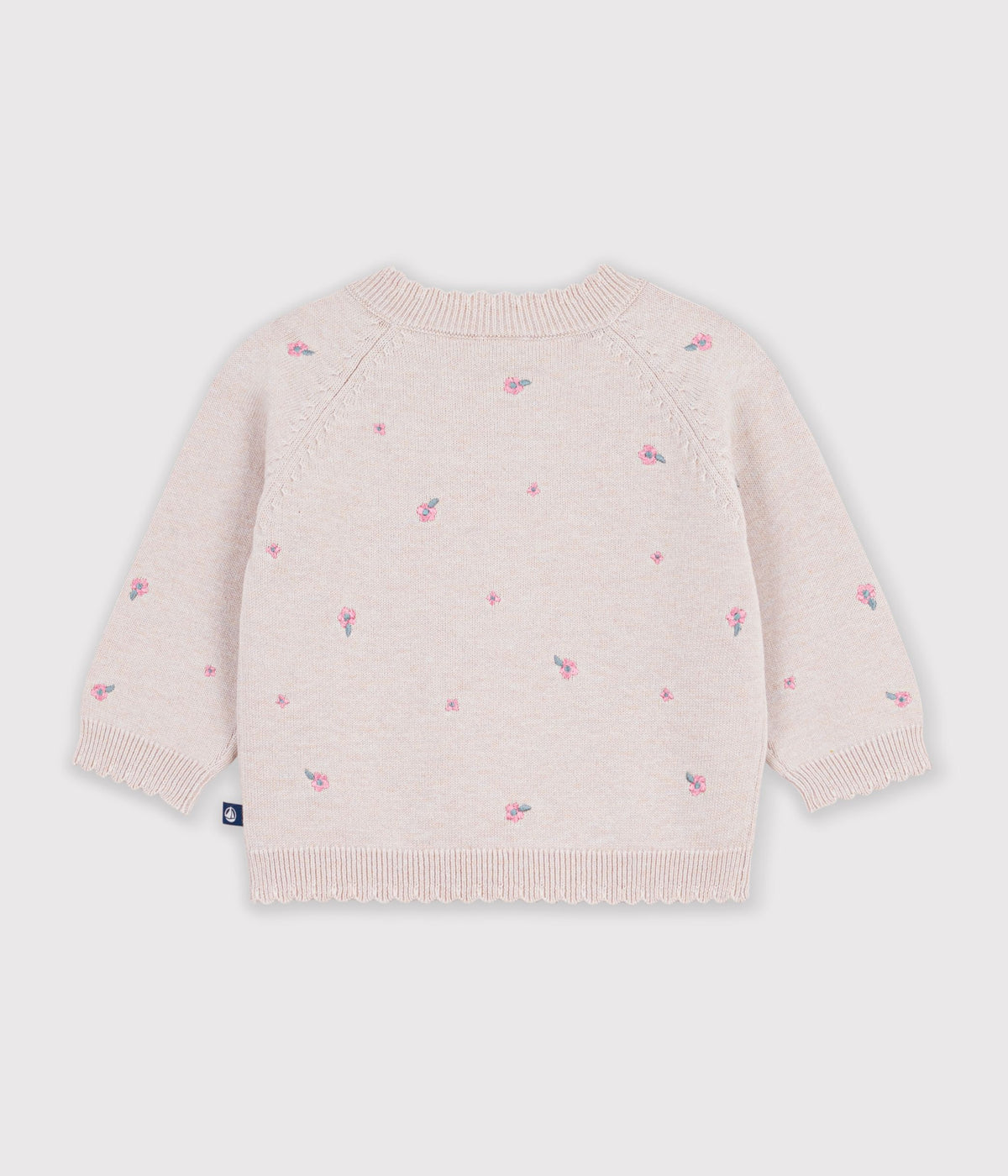 pull bebe en laine et coton et fleurs brodees