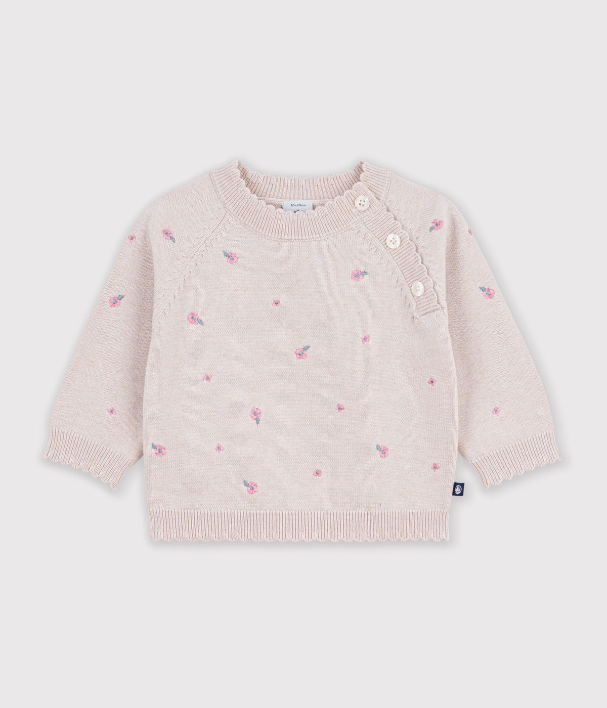 pull bebe en laine et coton et fleurs brodees