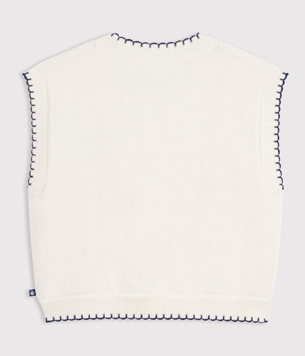 pull a torsades enfant en laine et coton sans manche
