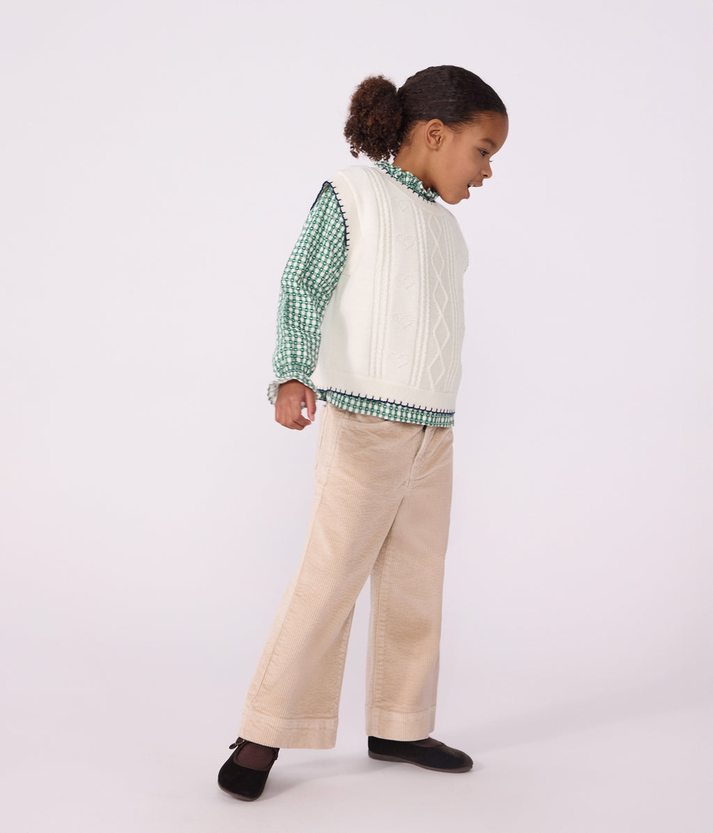 pull a torsades enfant en laine et coton sans manche