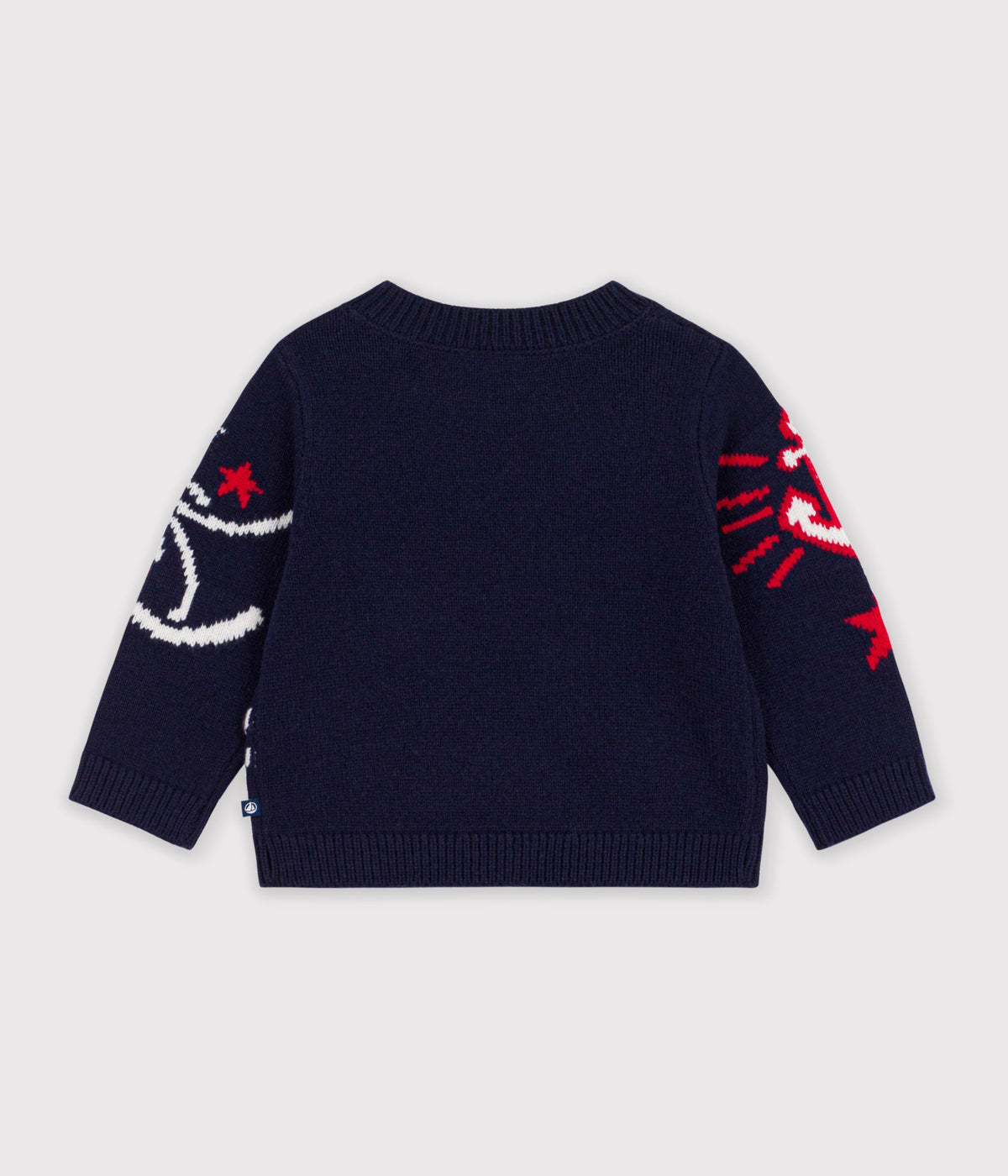 pull bebe en laine et coton a motifs jacquard bleu