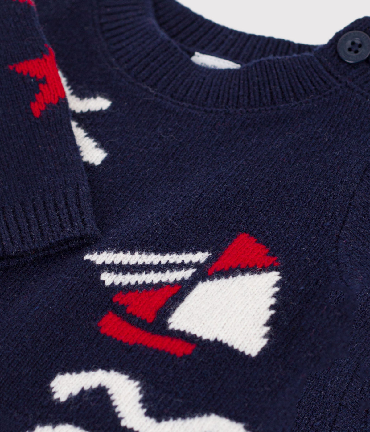 pull bebe en laine et coton a motifs jacquard bleu