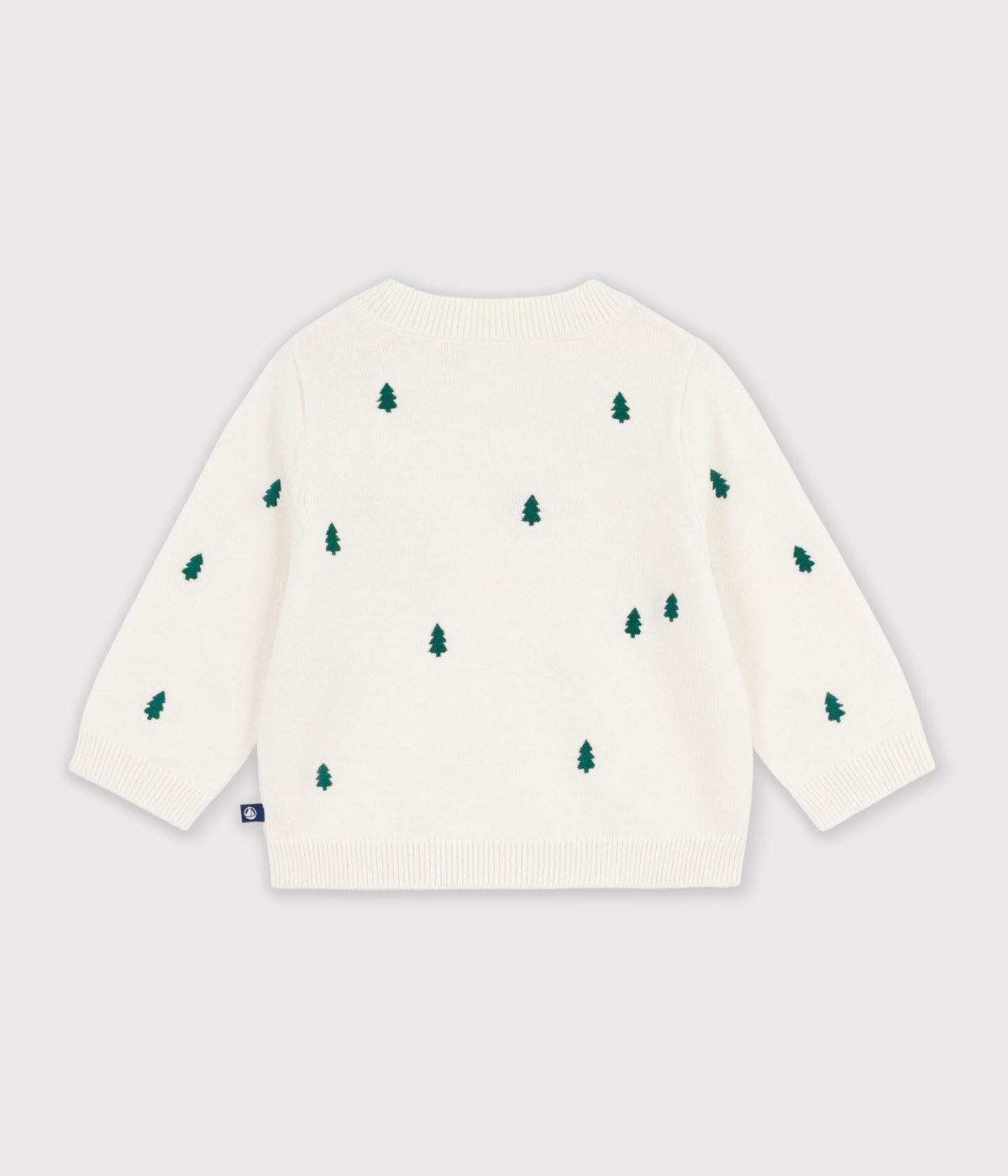 pull bebe en laine et coton et sapins brodees
