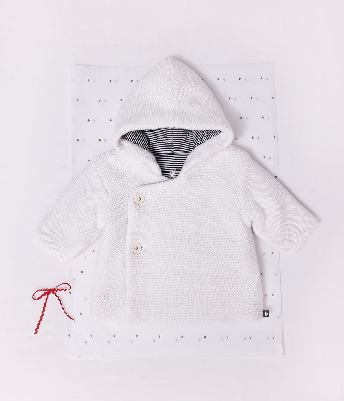 veste bebe ouatinee en tricot et doublure milleraies