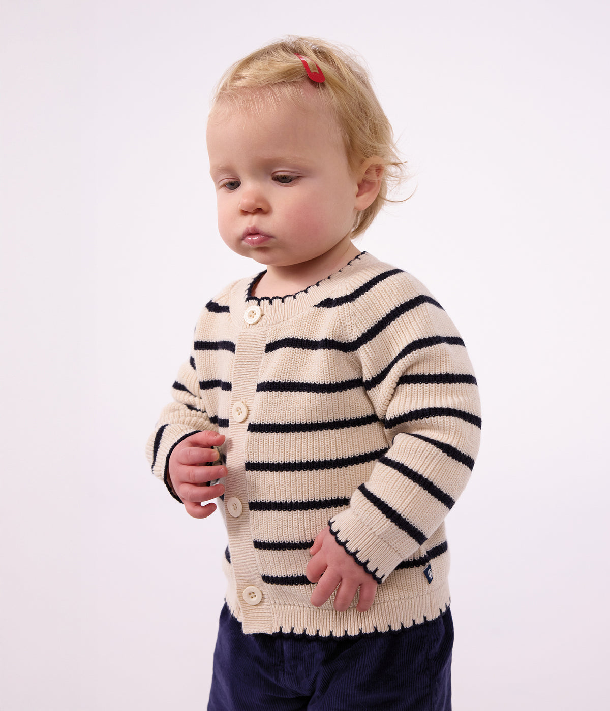 cardigan bebe en coton a rayures ecru