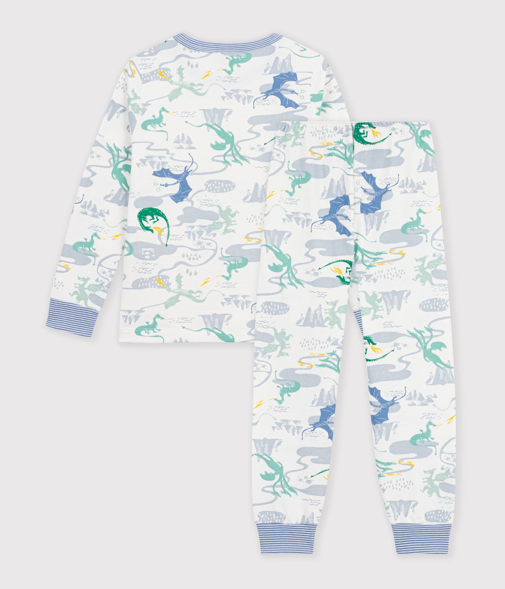pyjama enfant en molleton imprime dragons blanc