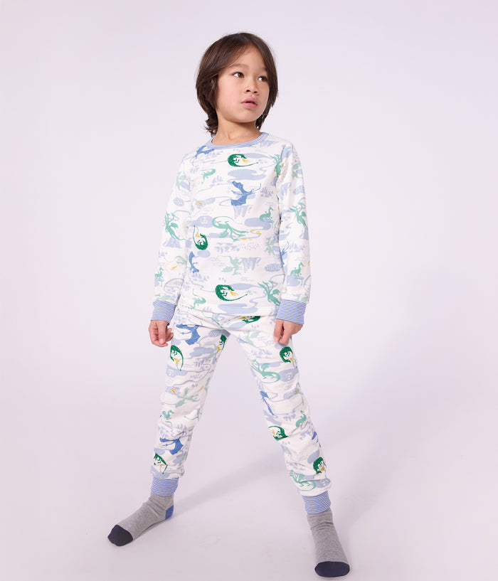 pyjama enfant en molleton imprime dragons blanc