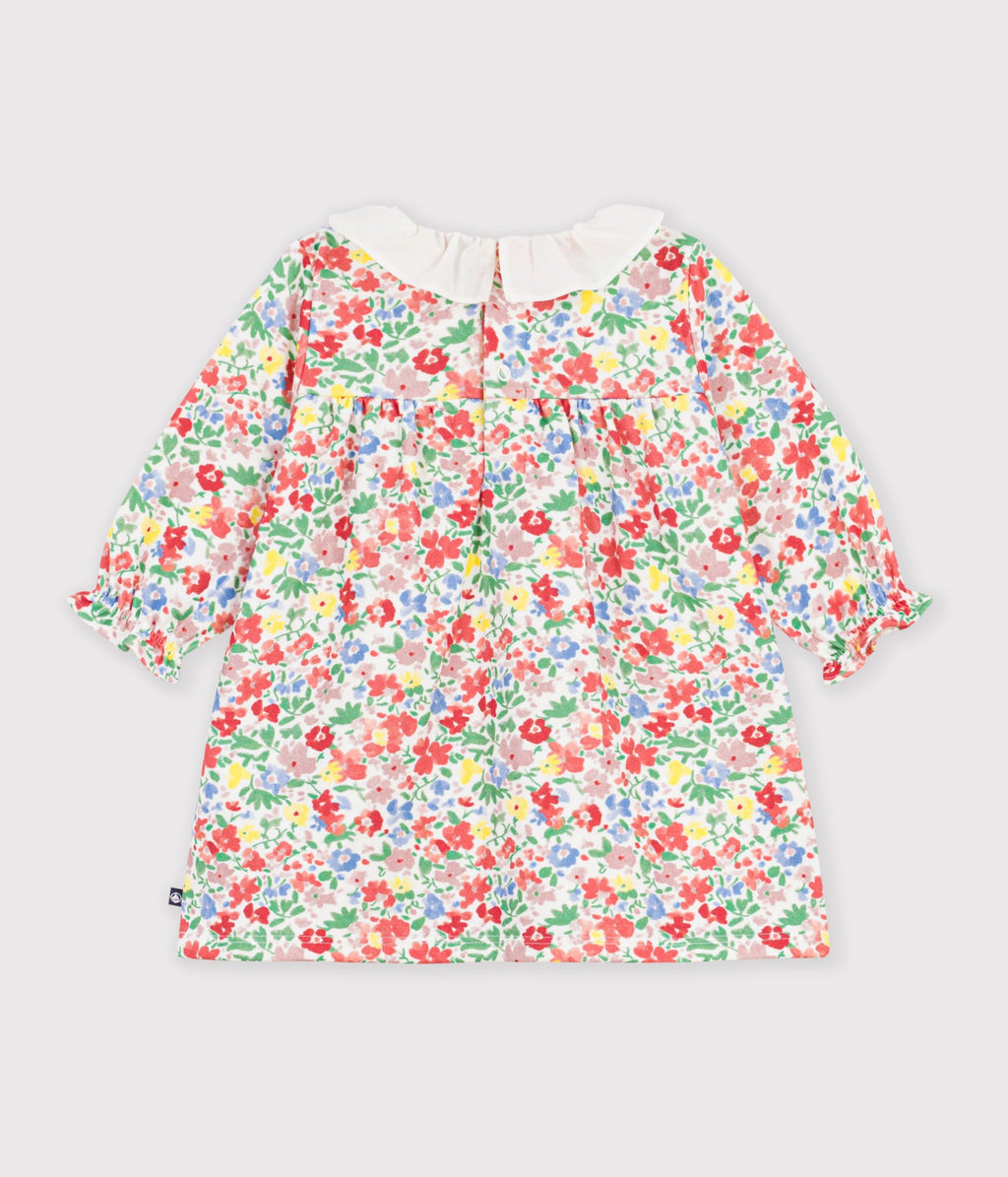 robe bebe en coton manches longues imprimee a fleurs blanc