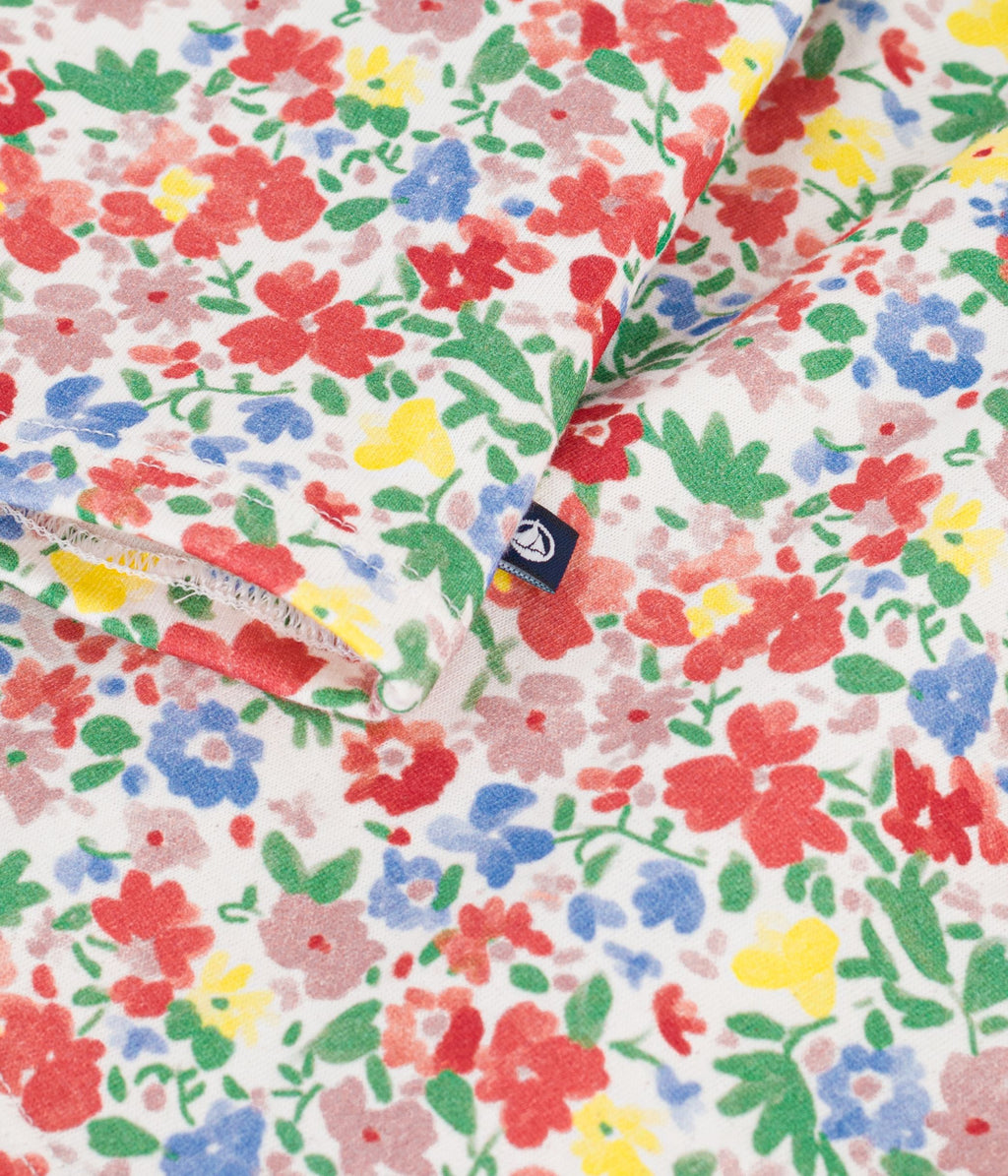 robe bebe en coton manches longues imprimee a fleurs blanc