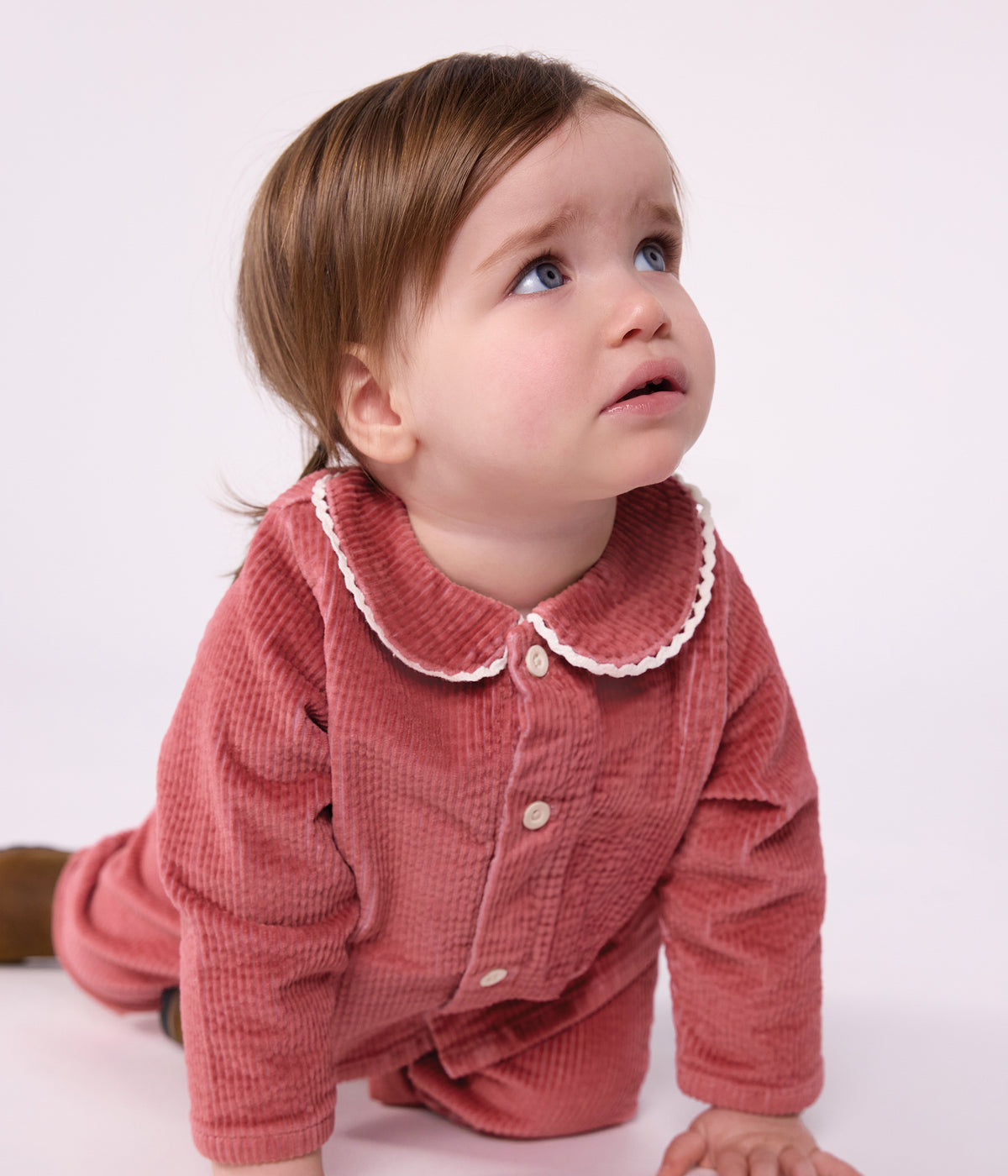 blouse bebe en velours manches longues unie