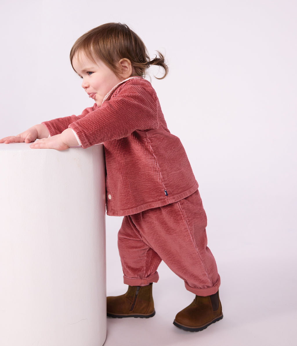 blouse bebe en velours manches longues unie