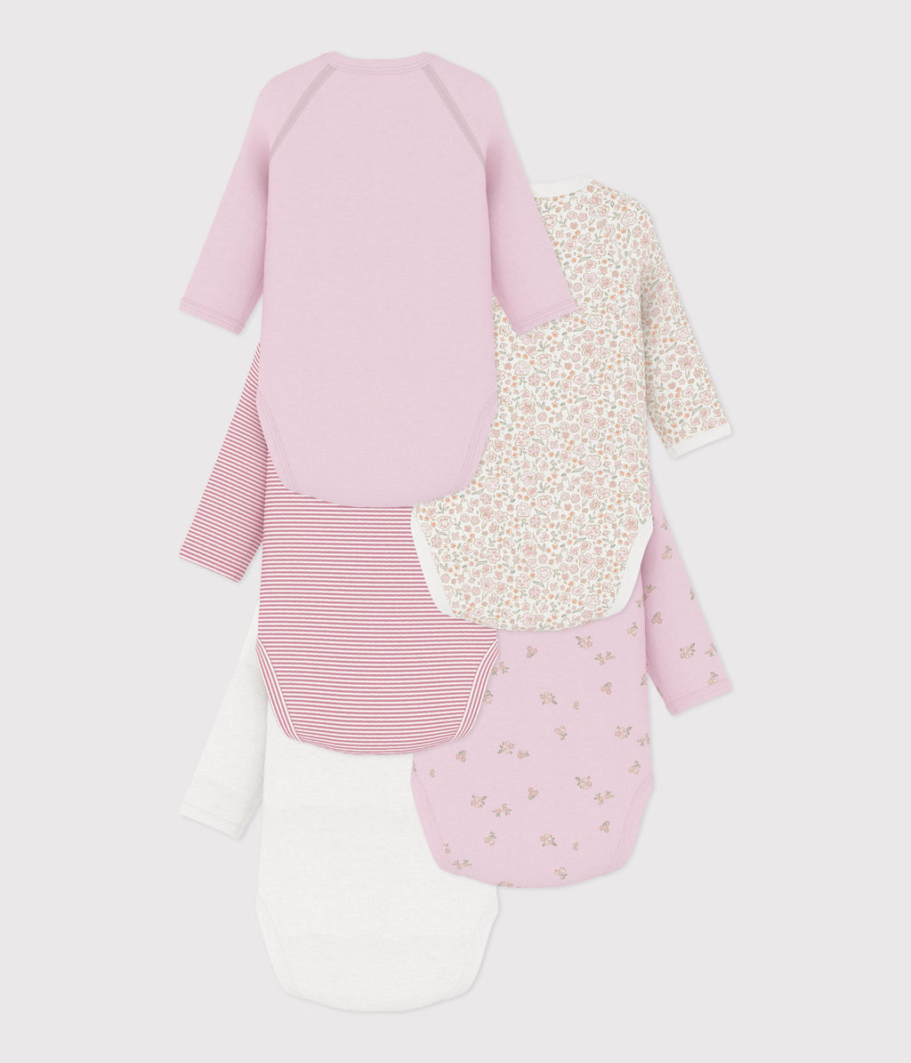 Pack of 5 long-sleeved crossover baby bodysuits in printed cotton · A0GEK99