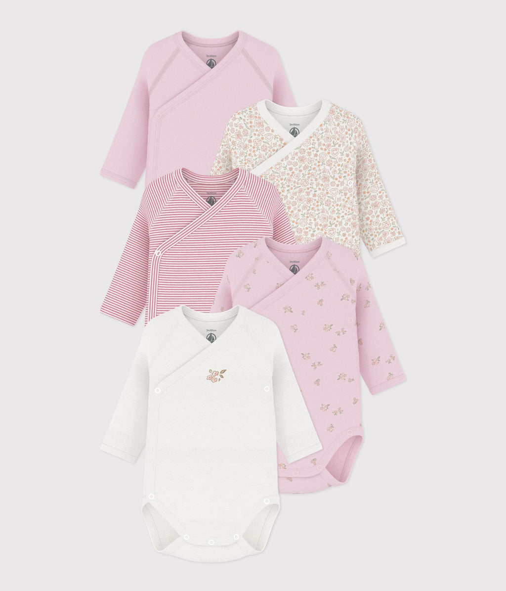 Pack of 5 long-sleeved crossover baby bodysuits in printed cotton · A0GEK99