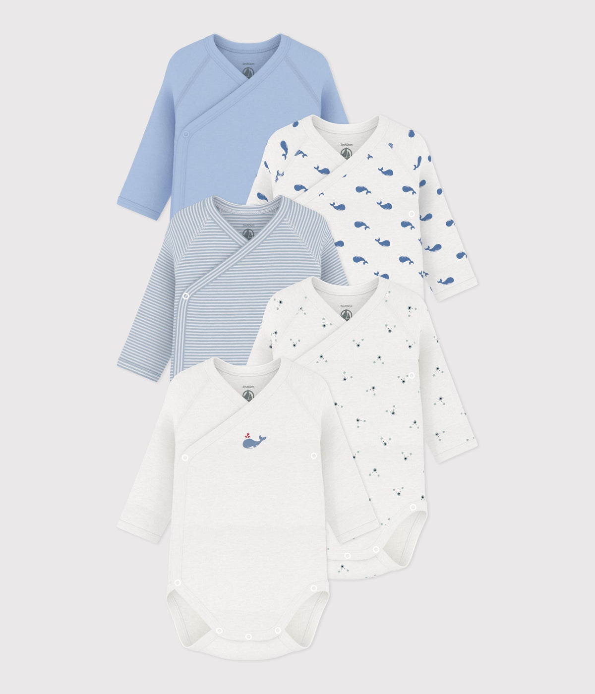 Lot de 5 bodies croisés manches longues en coton imprimé bébé · A0GEN99