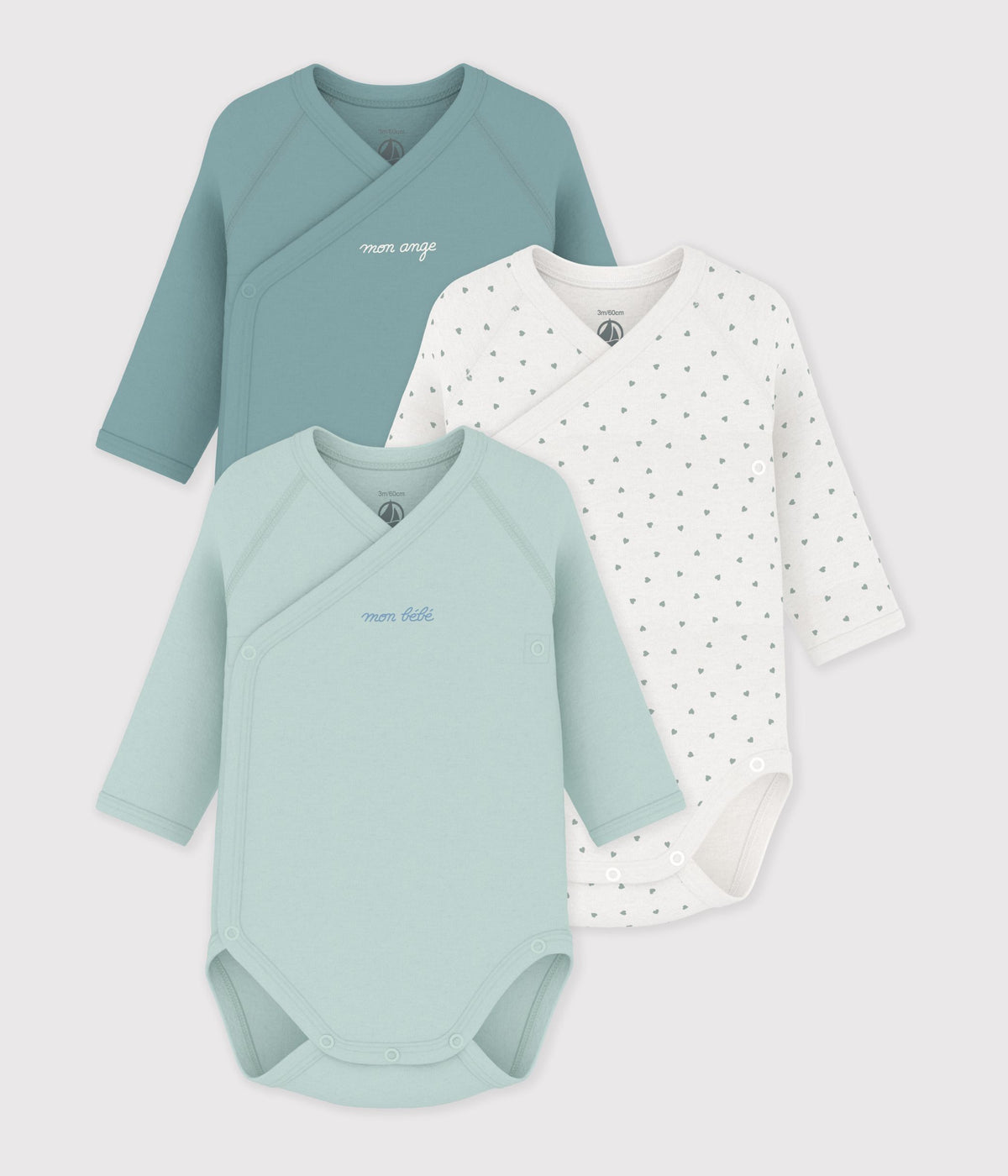 Lot de 3 bodies croisés manches longues en coton imprimé bébé · A0GEP00