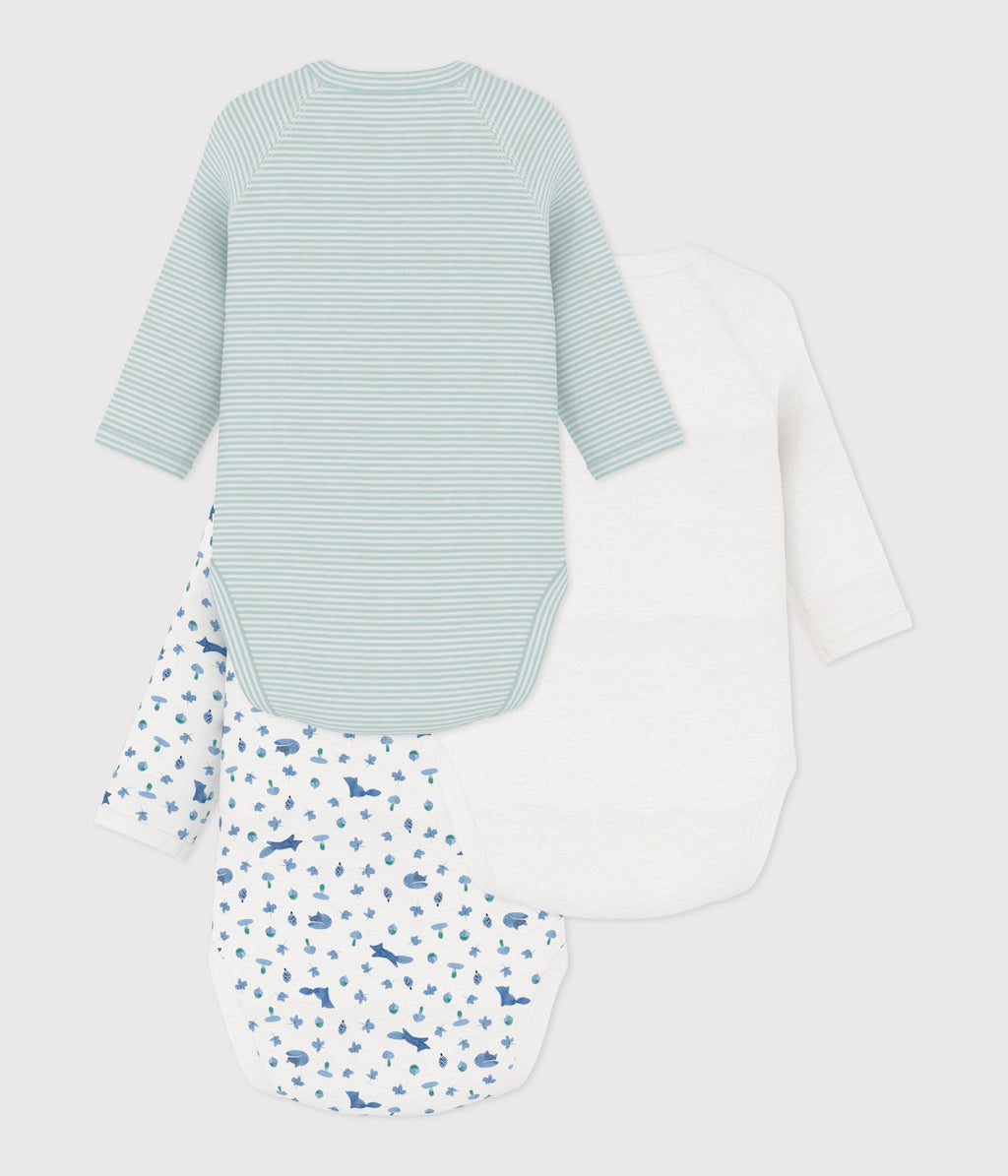 Pack of 3 crossover long-sleeved printed cotton baby bodysuits · A0GF000