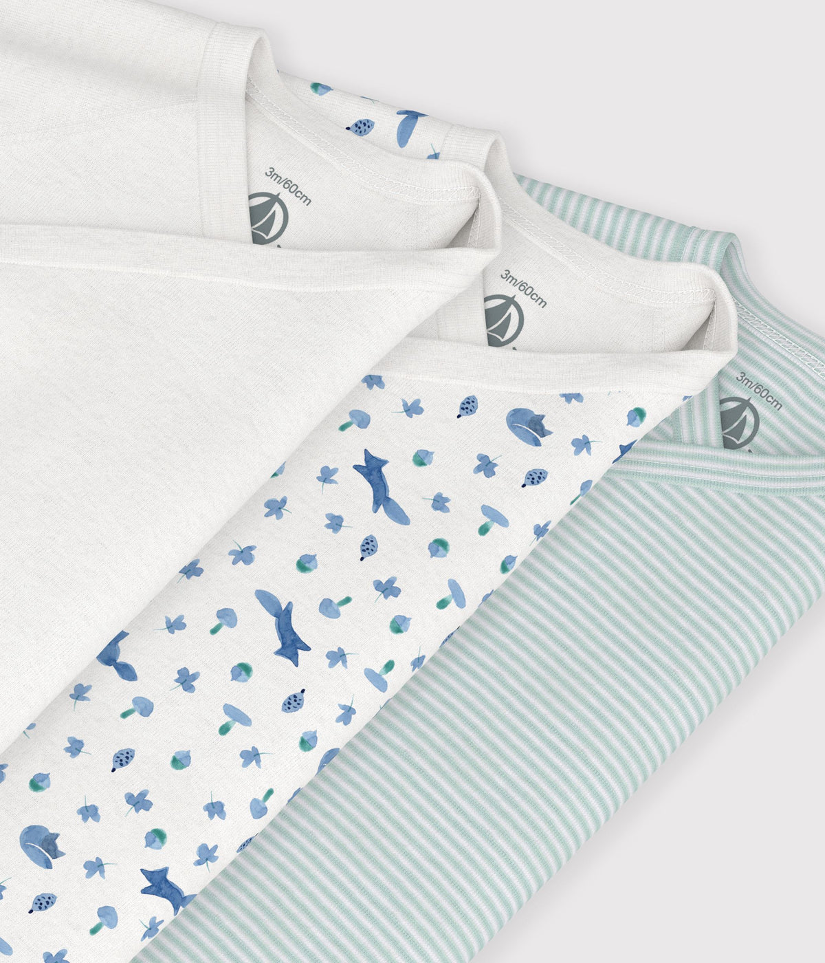 Pack of 3 crossover long-sleeved printed cotton baby bodysuits · A0GF000