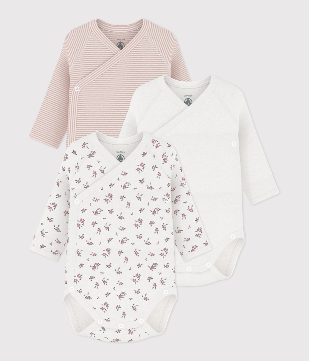 lot de bodies croises manches longues en coton imprime bebe