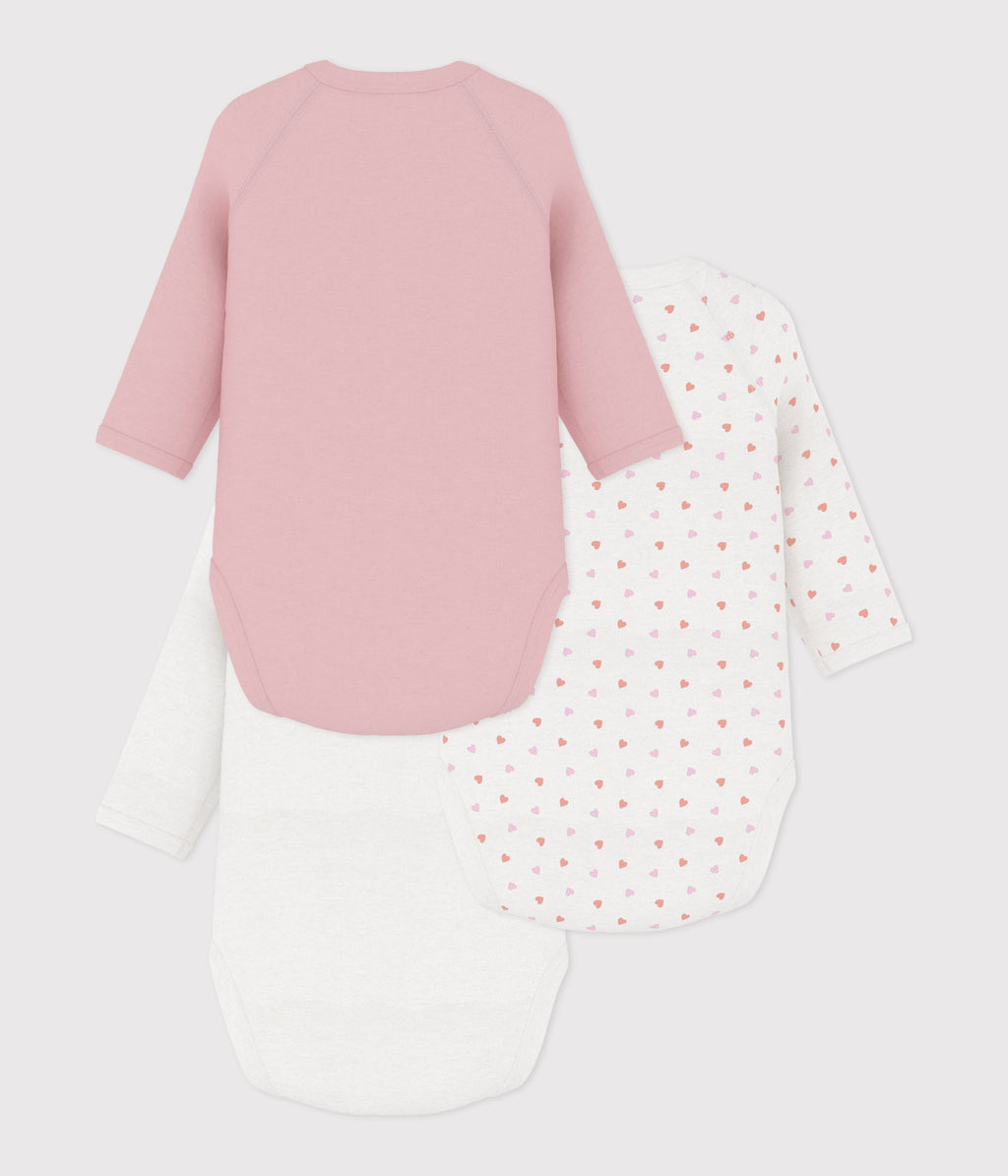 Lot de 3 bodies croisés manches longues en coton imprimé bébé · A0GF200