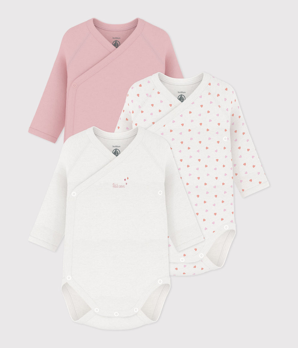Lot de 3 bodies croisés manches longues en coton imprimé bébé · A0GF200
