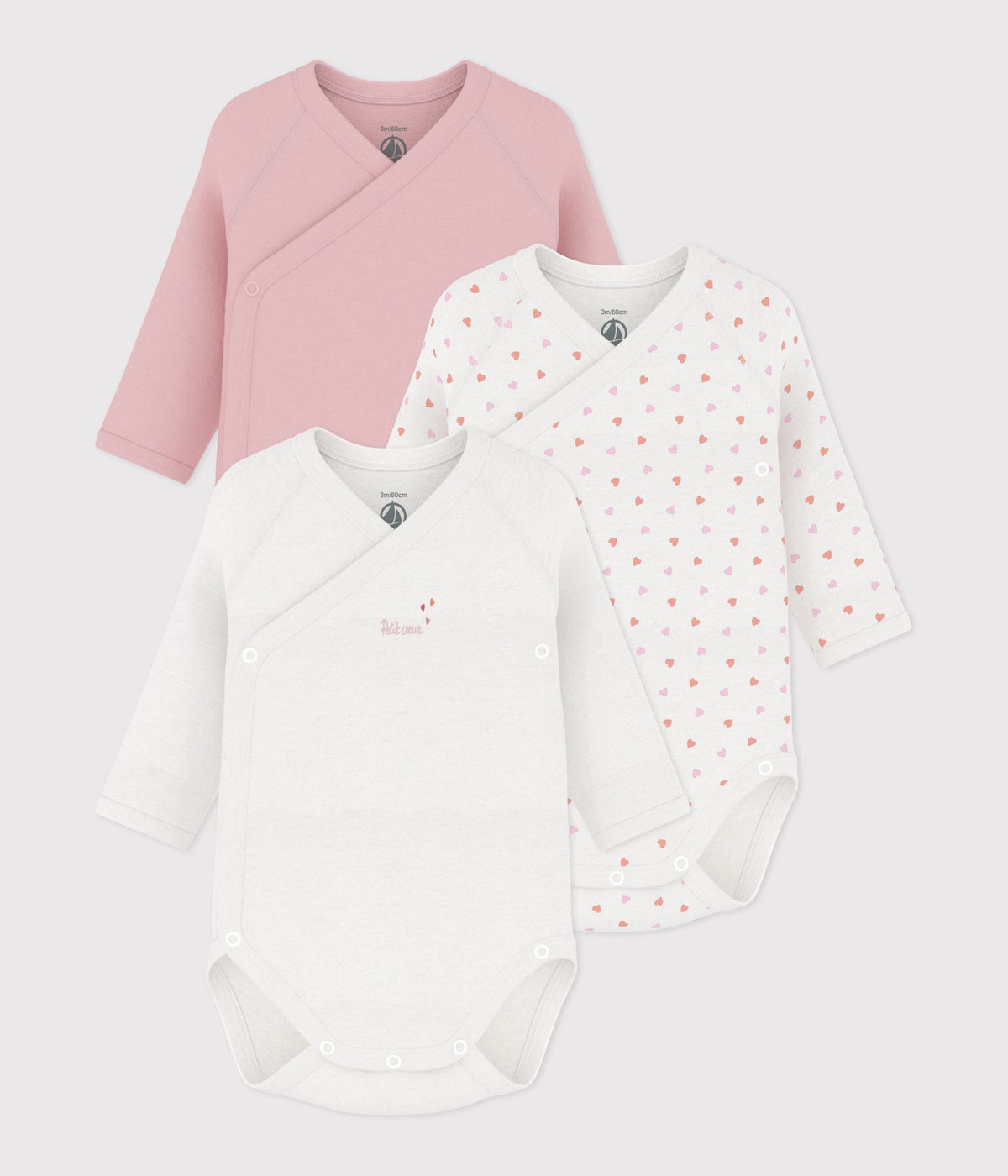 Lot de 3 bodies croisés manches longues en coton imprimé bébé · A0GF200