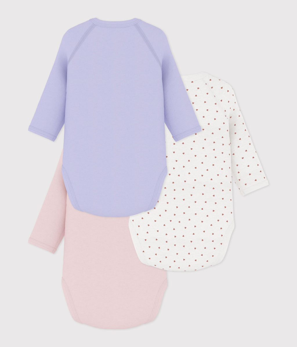 Pack of 3 printed long-sleeved crossover baby bodysuits · A0GF300