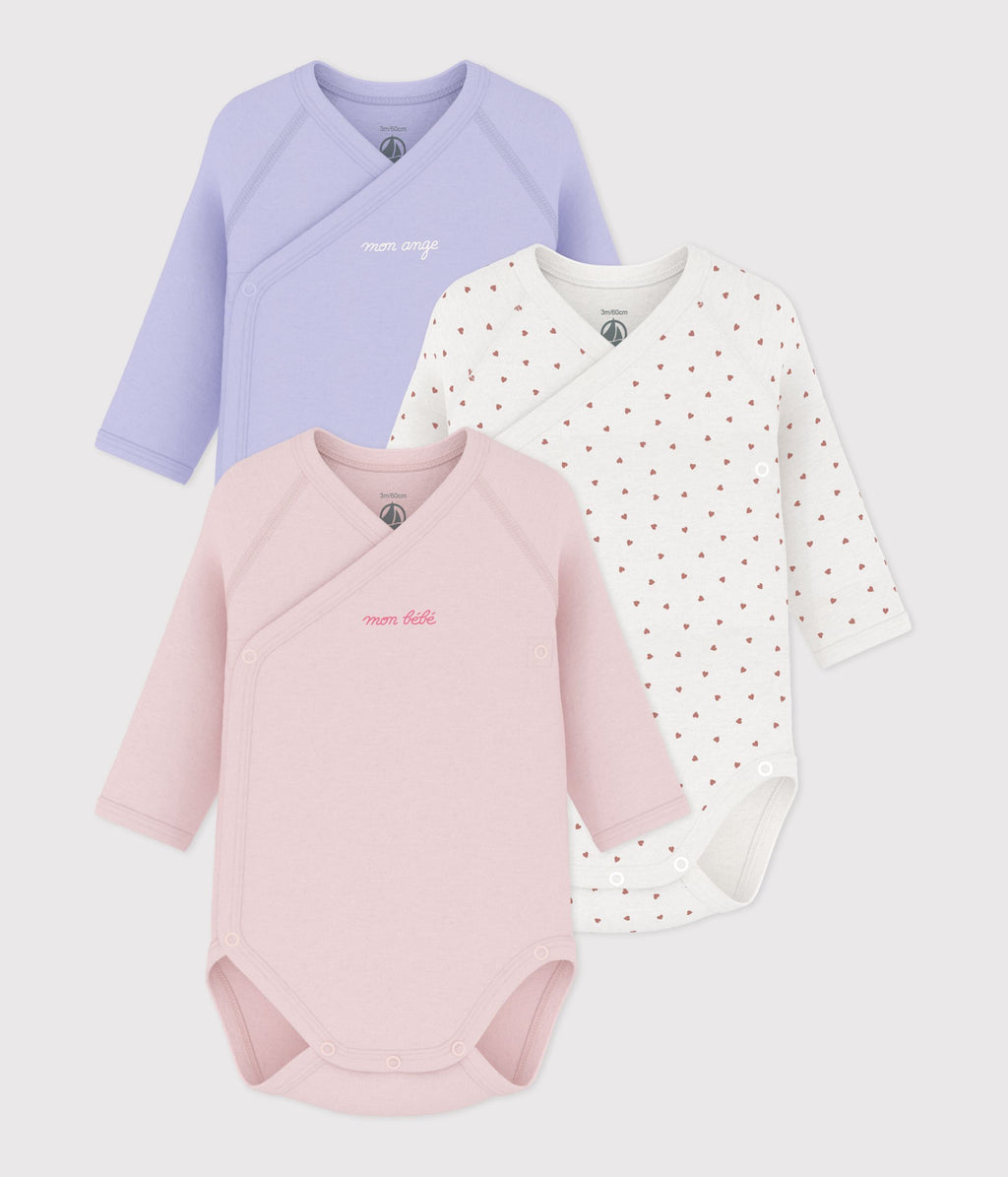 Pack of 3 printed long-sleeved crossover baby bodysuits · A0GF300