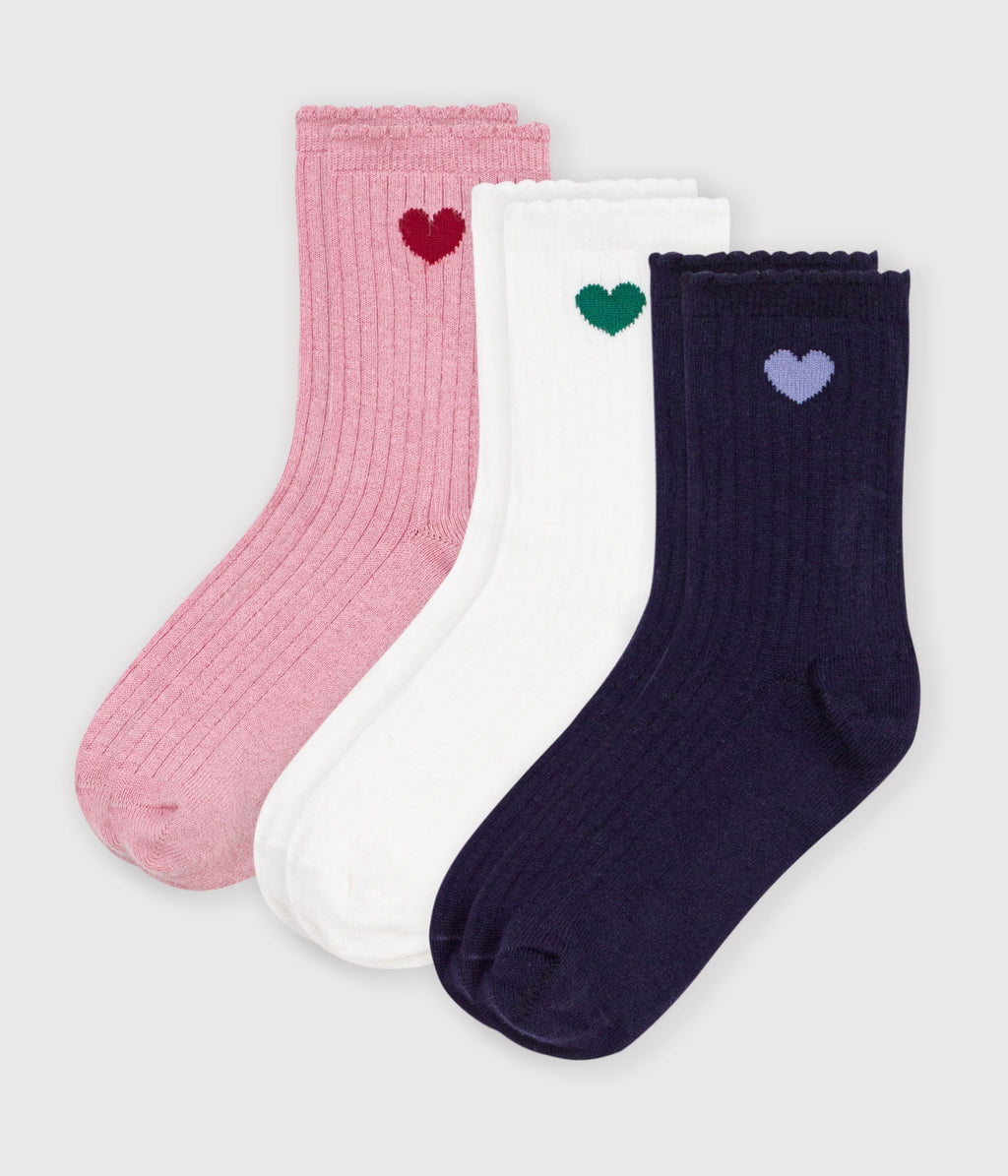 3 paires de chaussettes enfant en coton motif coeur