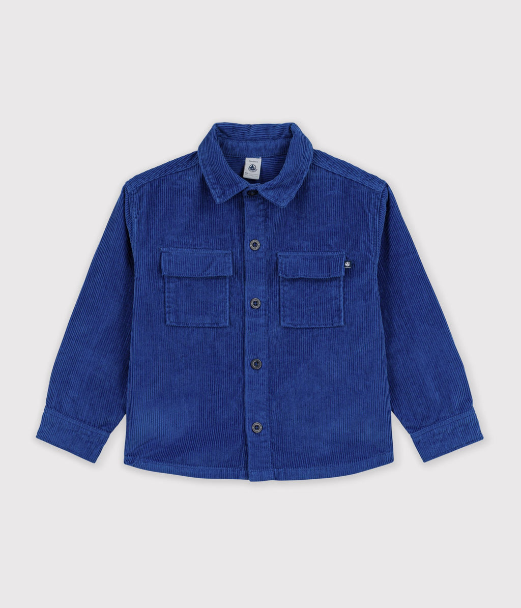 chemise enfant en velours uni bleu