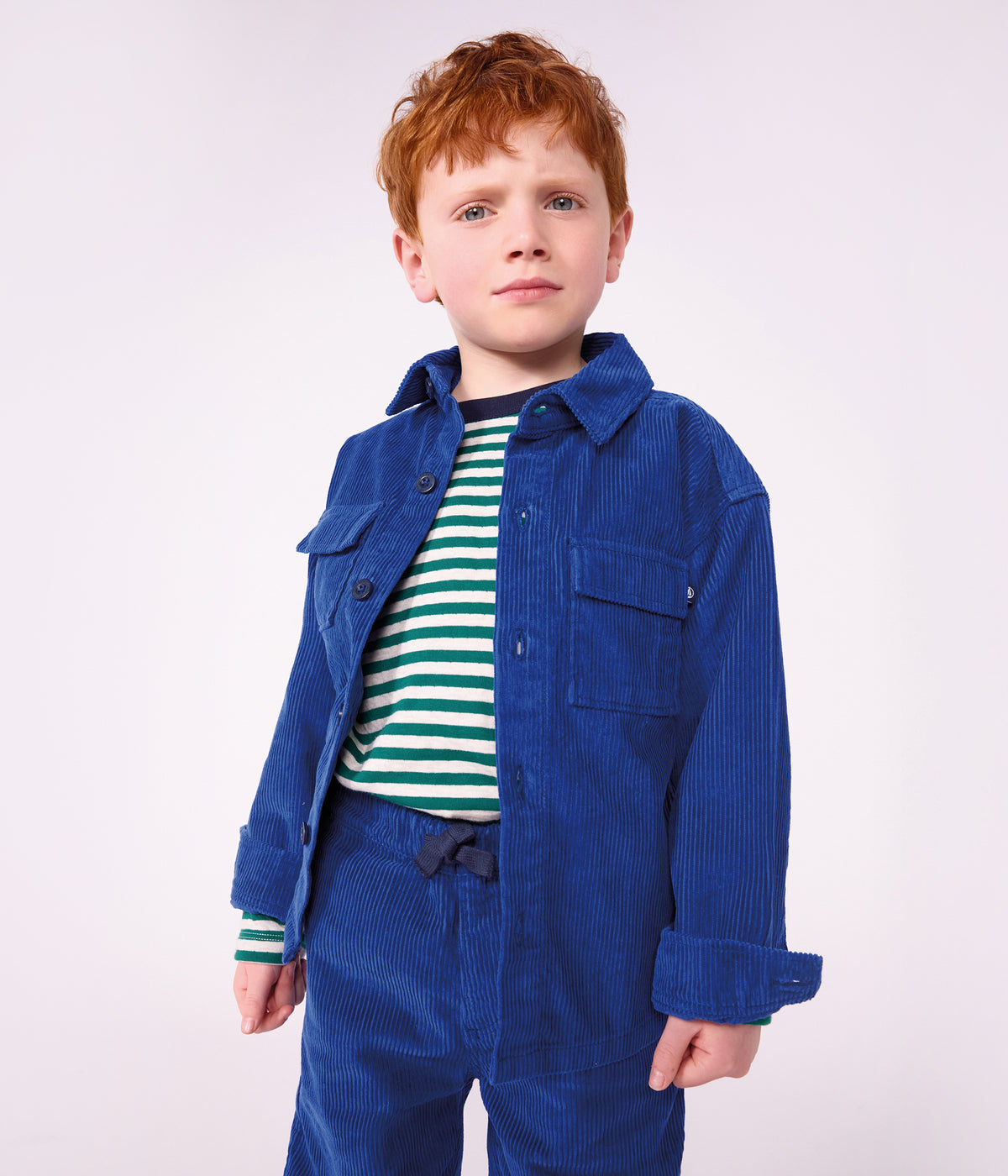chemise enfant en velours uni bleu