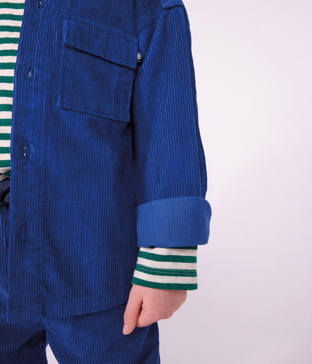 chemise enfant en velours uni bleu