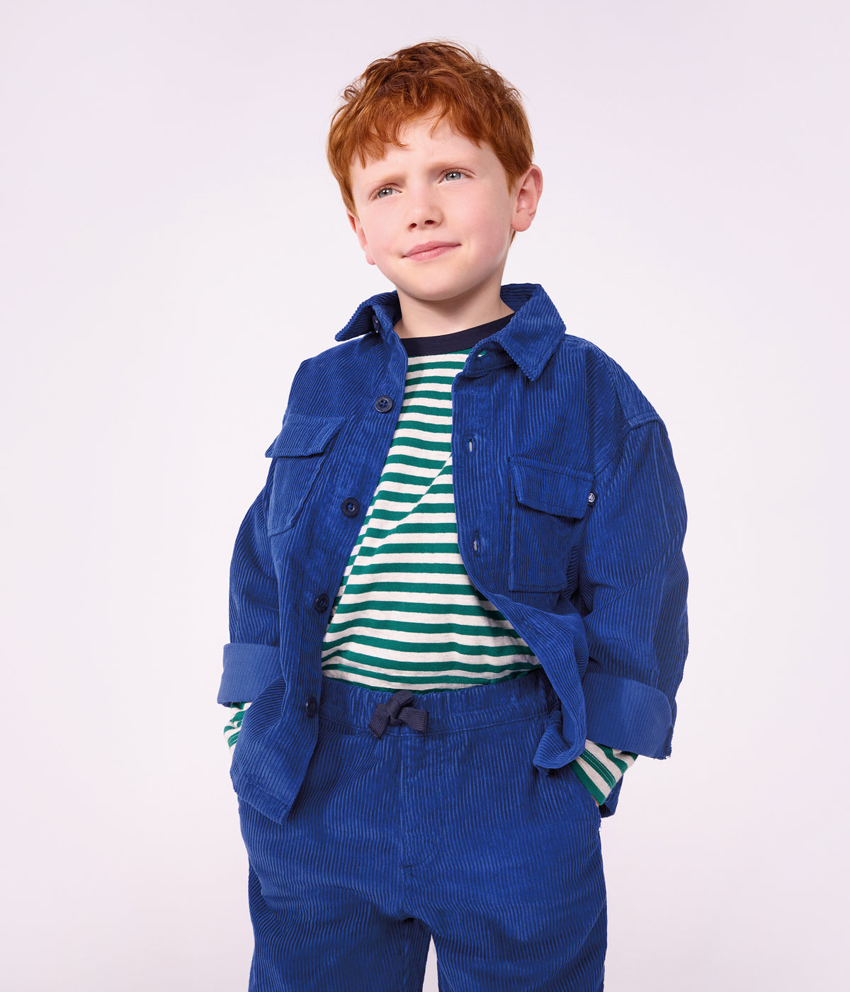 chemise enfant en velours uni bleu