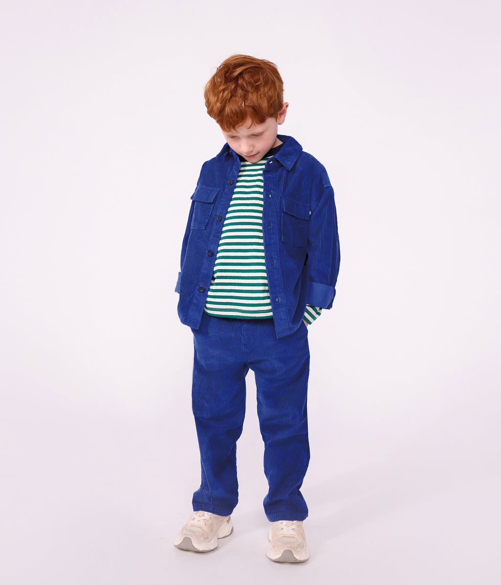 chemise enfant en velours uni bleu