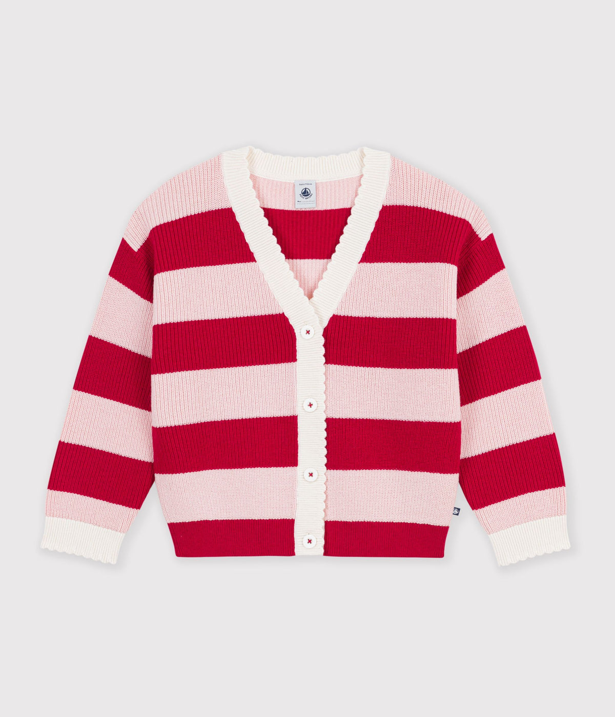 cardigan enfant en laine et coton a rayures rose