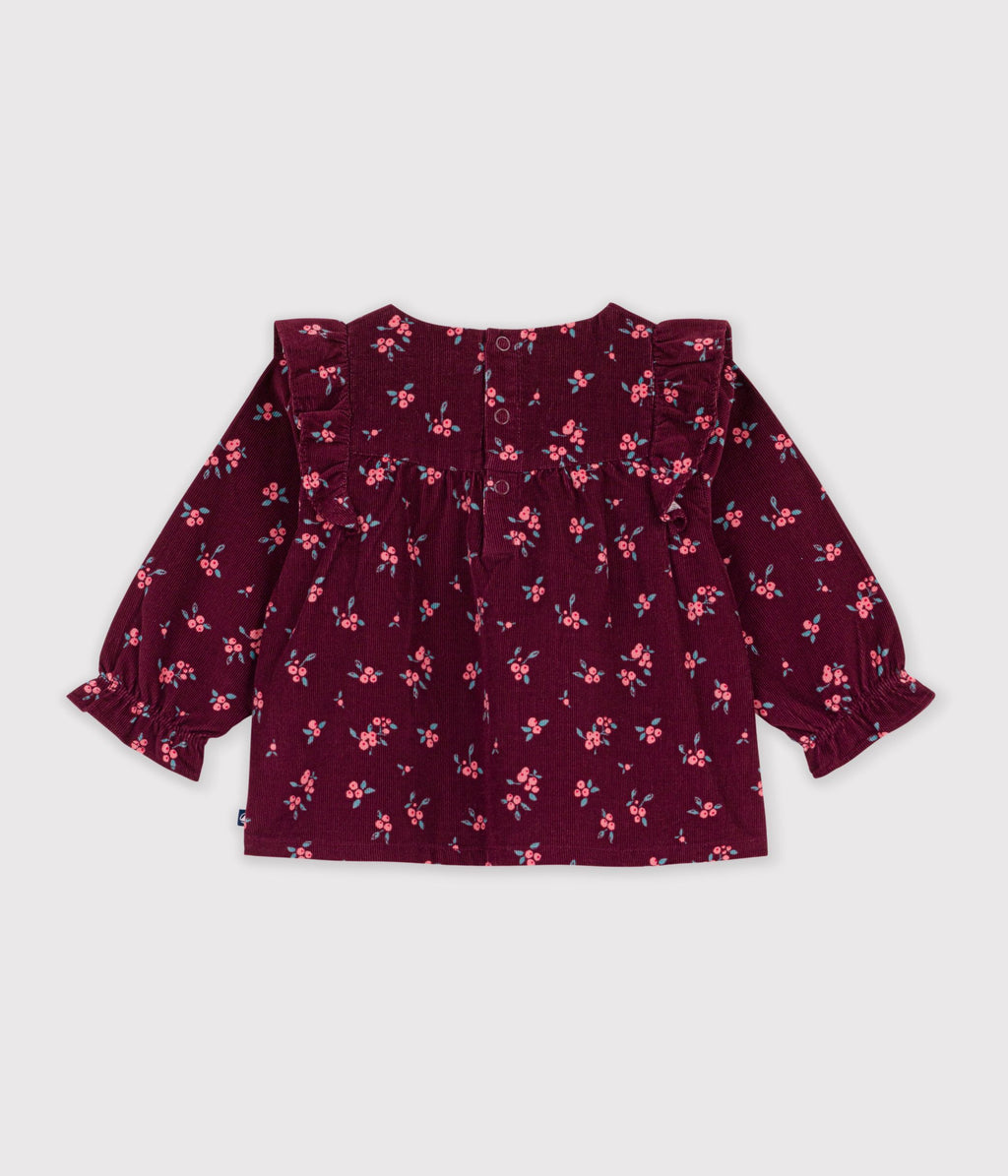 blouse bebe en velours manches longues imprimee fleurs