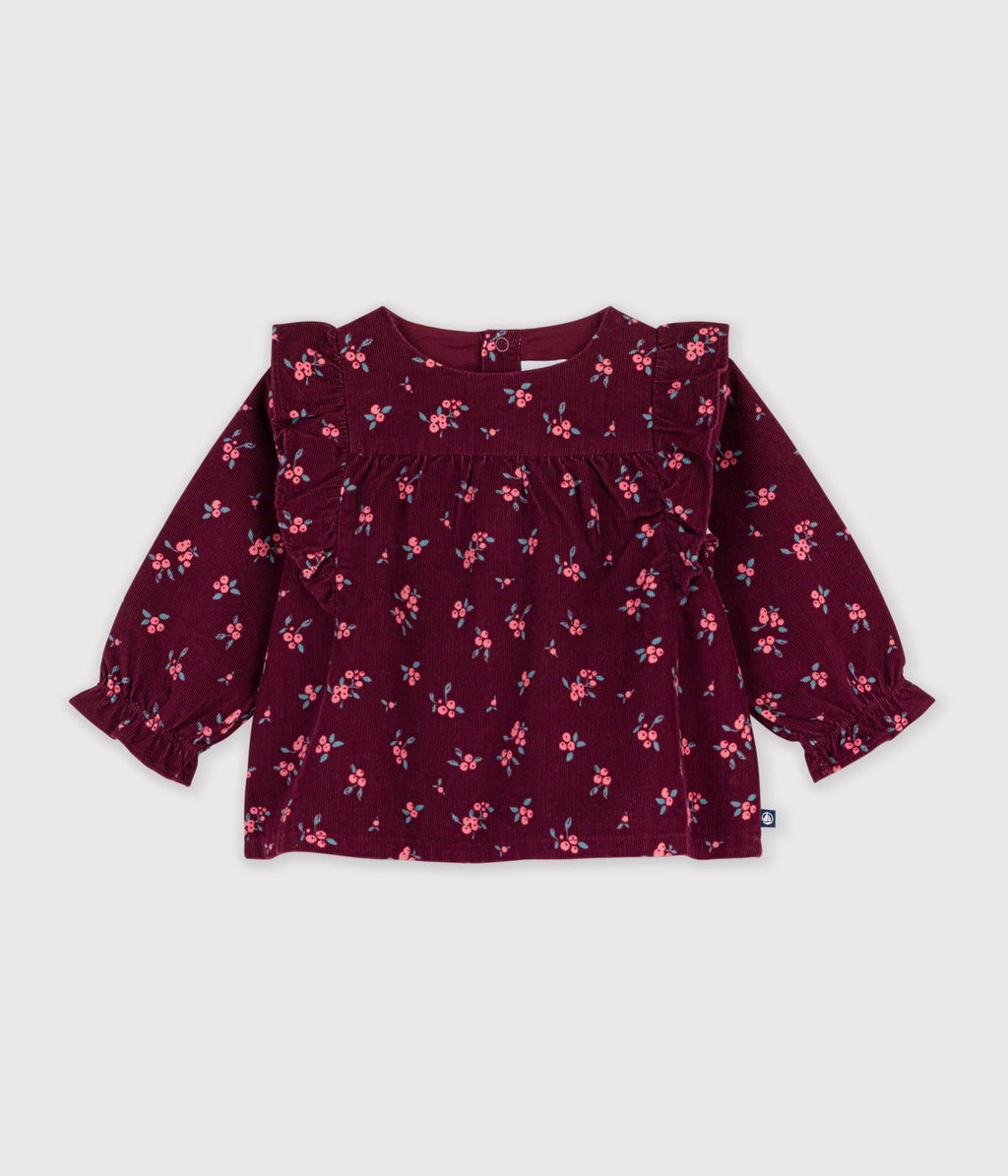 blouse bebe en velours manches longues imprimee fleurs