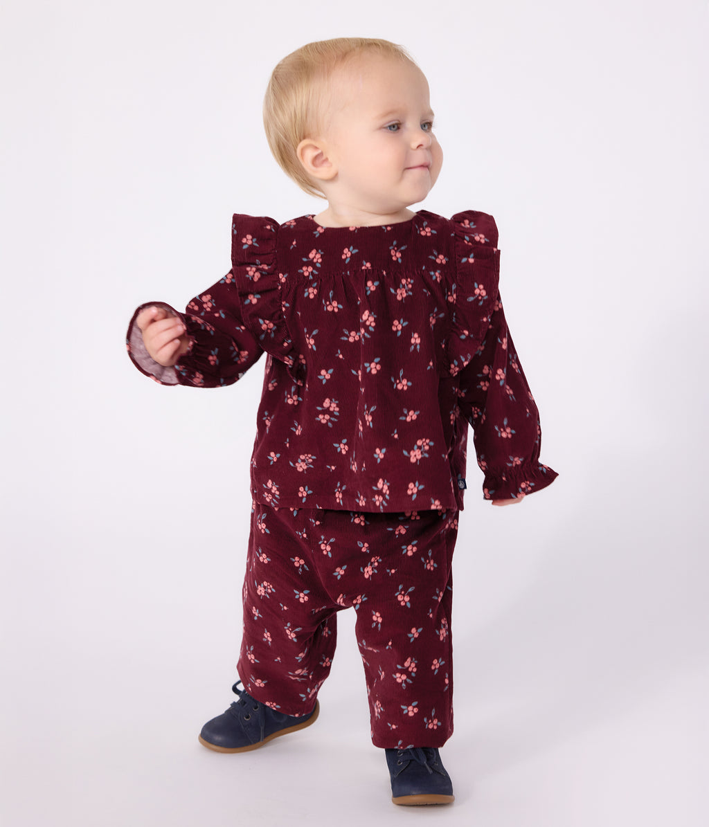 blouse bebe en velours manches longues imprimee fleurs