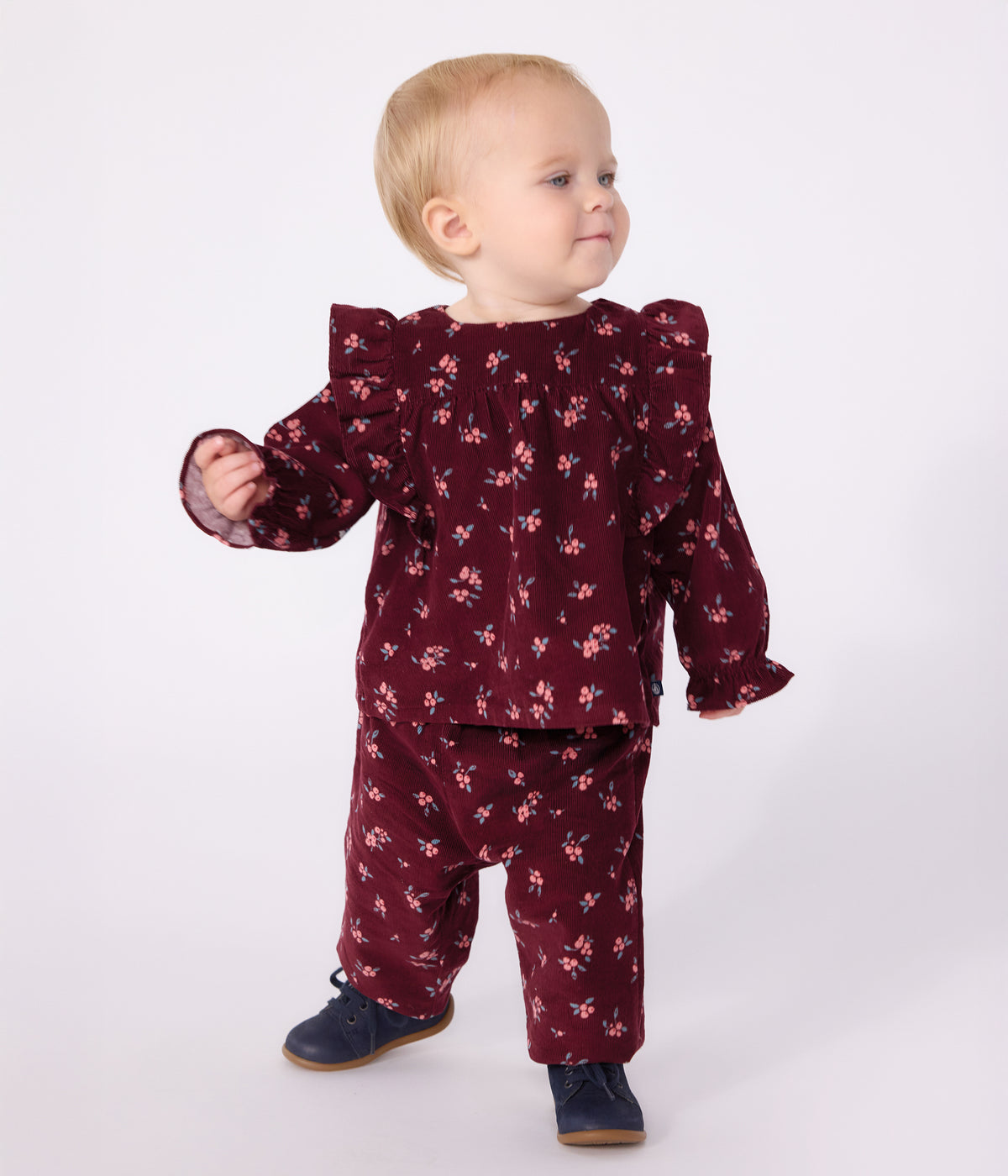 blouse bebe en velours manches longues imprimee fleurs
