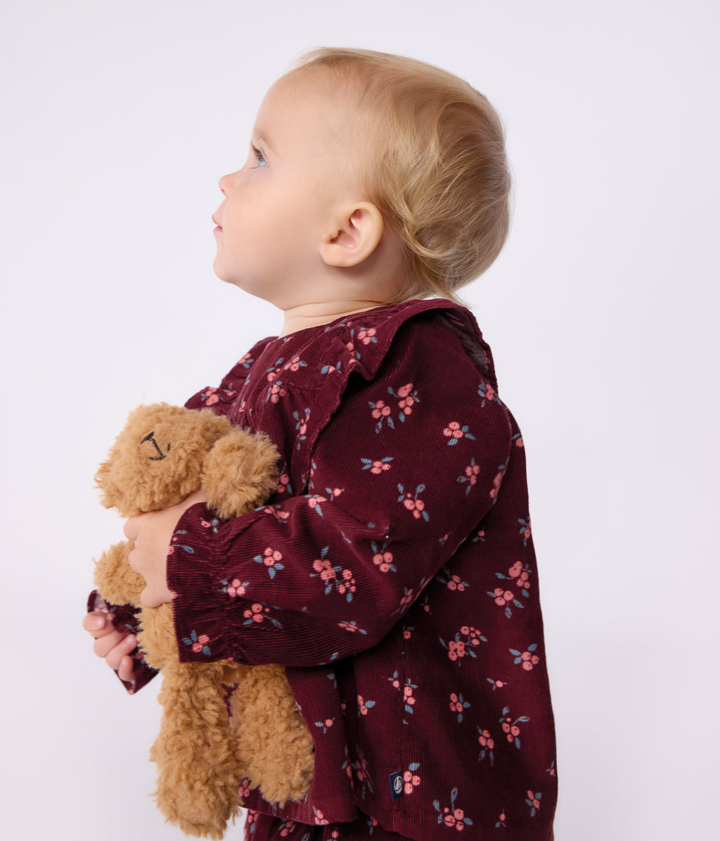 blouse bebe en velours manches longues imprimee fleurs