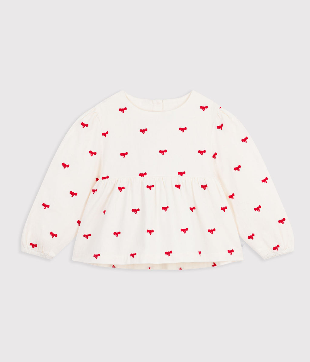 blouse enfant en coton manches longues imprimee noeuds