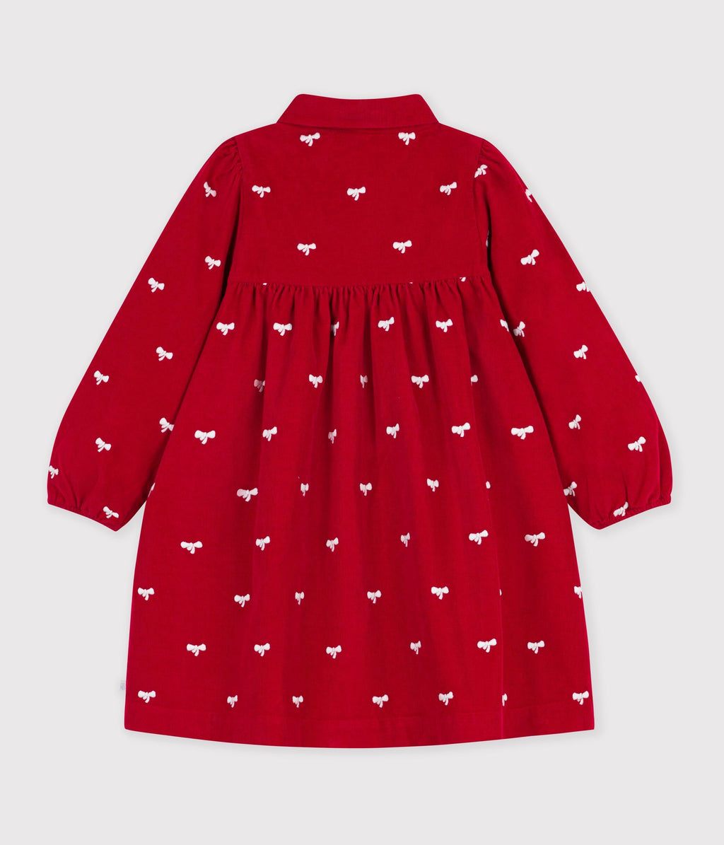 robe enfant en velours manches longue imprimee noeuds