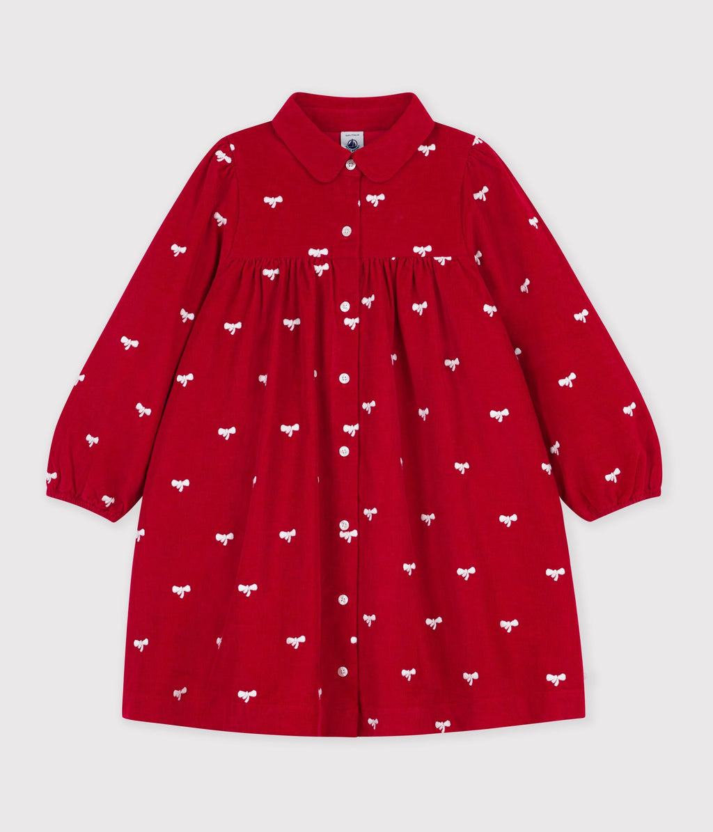 robe enfant en velours manches longue imprimee noeuds